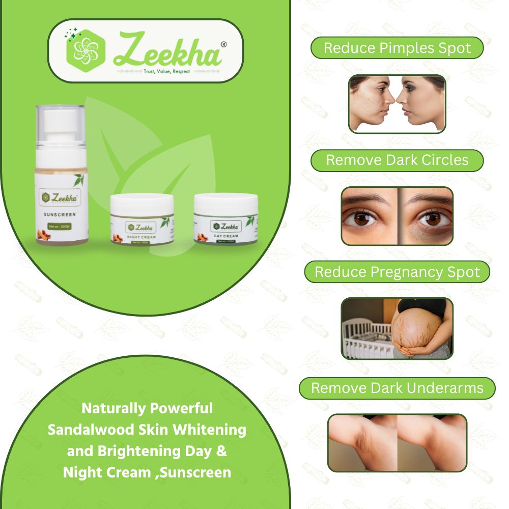 Zeekha Naturally Powerful Sandalwood Skin Whitening and Brightening Day & Night Cream ,Sunscreen