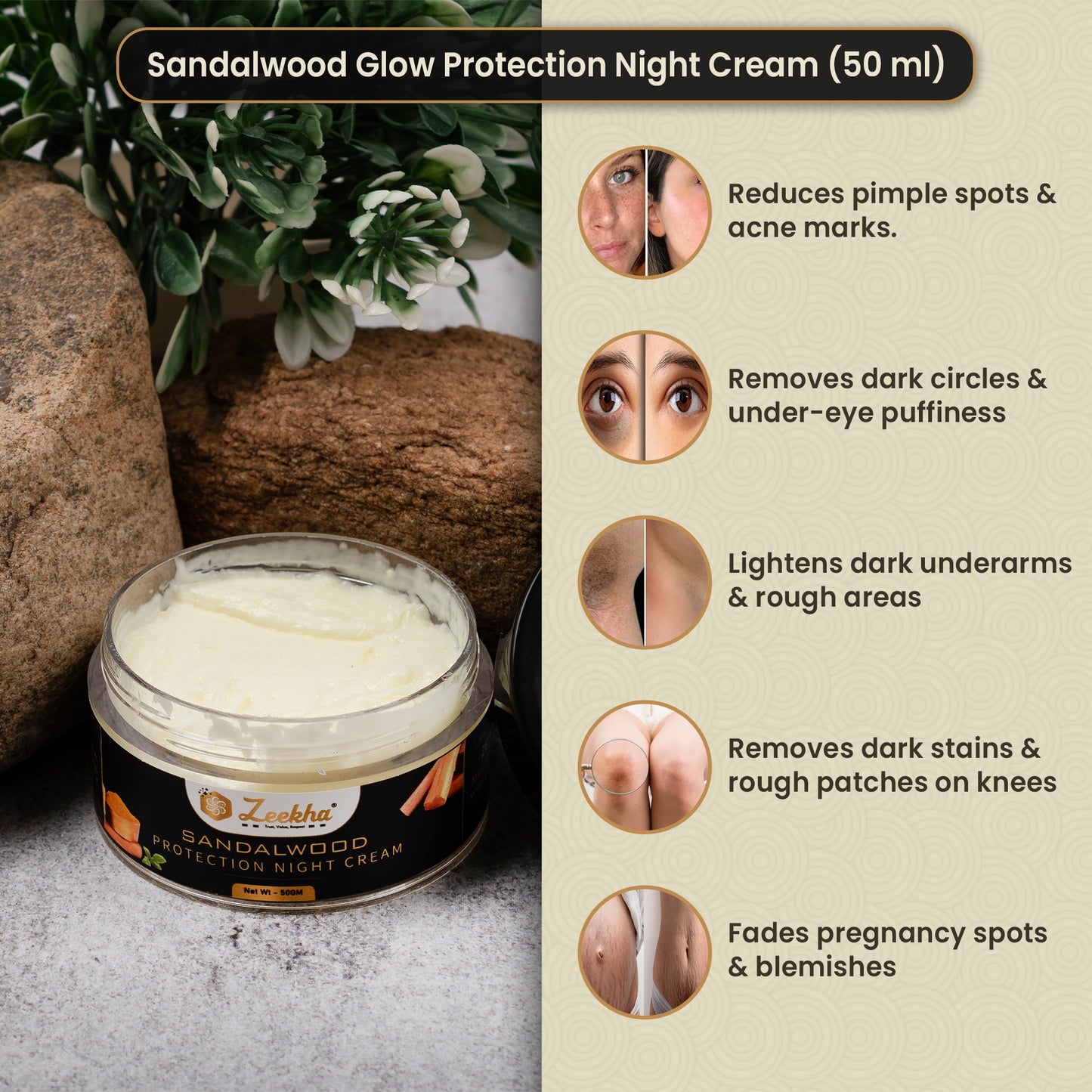 Zeekha Naturally Powerful Sandalwood Skin Whitening and Brightening Night Cream