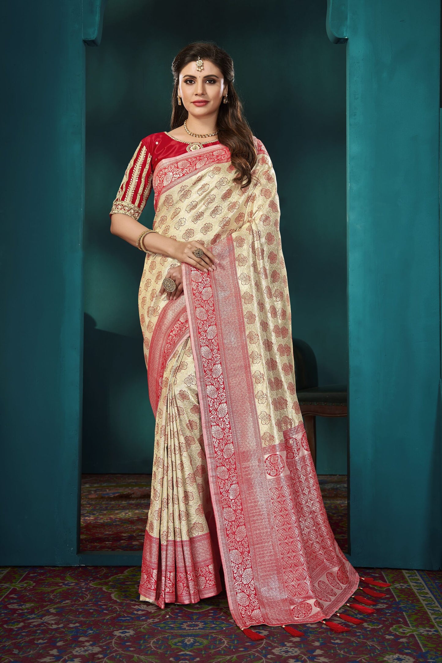 ZEEKHA Woven Banarasi Silk Saree  (Red)-ZSEIELK01