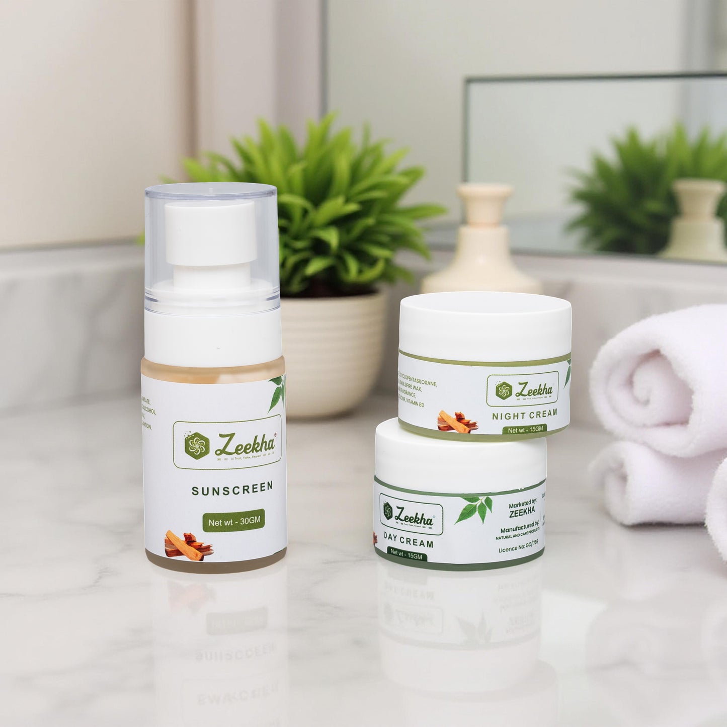 Zeekha Naturally Powerful Sandalwood Skin Whitening and Brightening Day & Night Cream ,Sunscreen