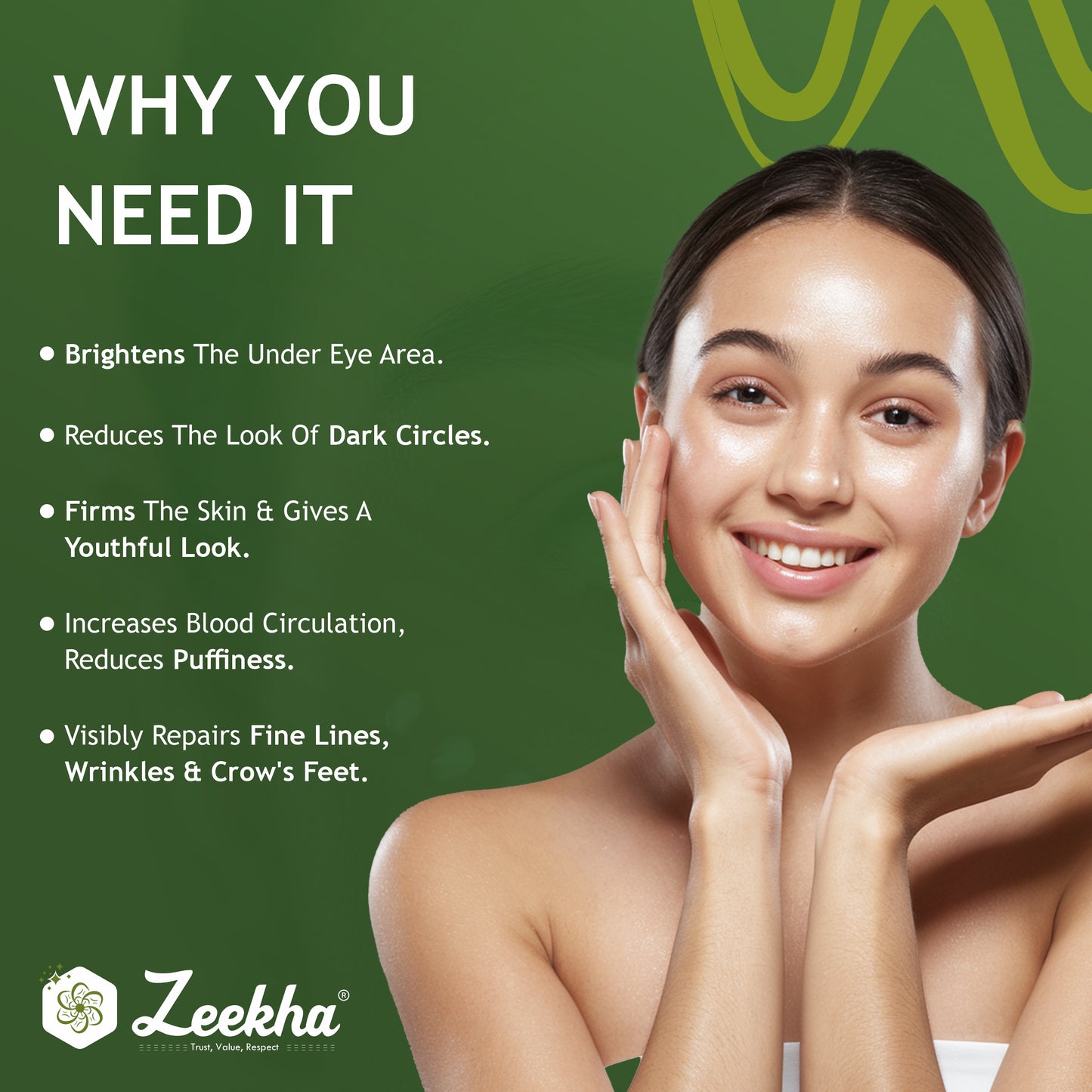ZEEKHA Dark Circles, Under Eye Cream for Dark Circles, with Cucumber & Peptides - 30ml"