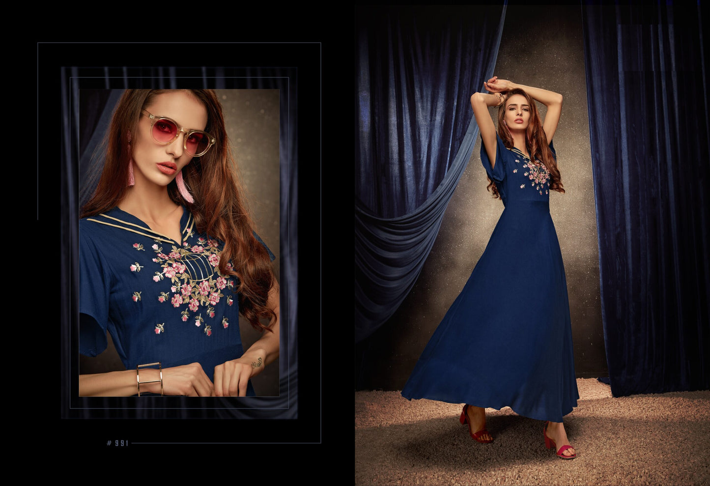 zeekha flared designer long  kurti for beautiful Girls and women (blue)