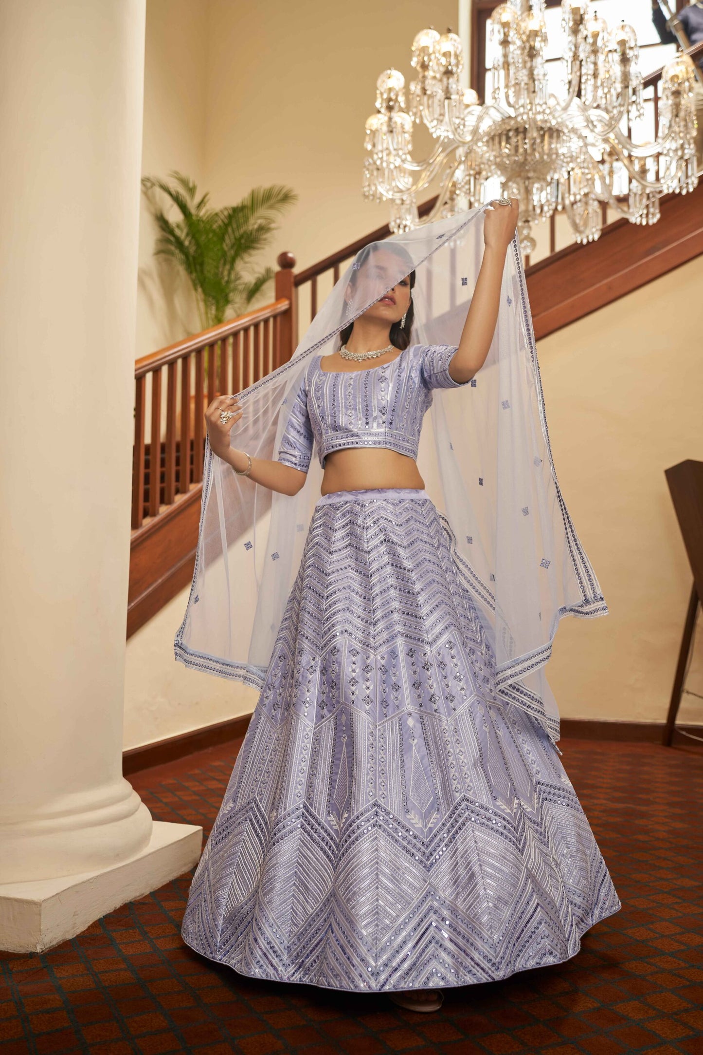 Silk Thread With Sequins Embroidered Lehenga Choli