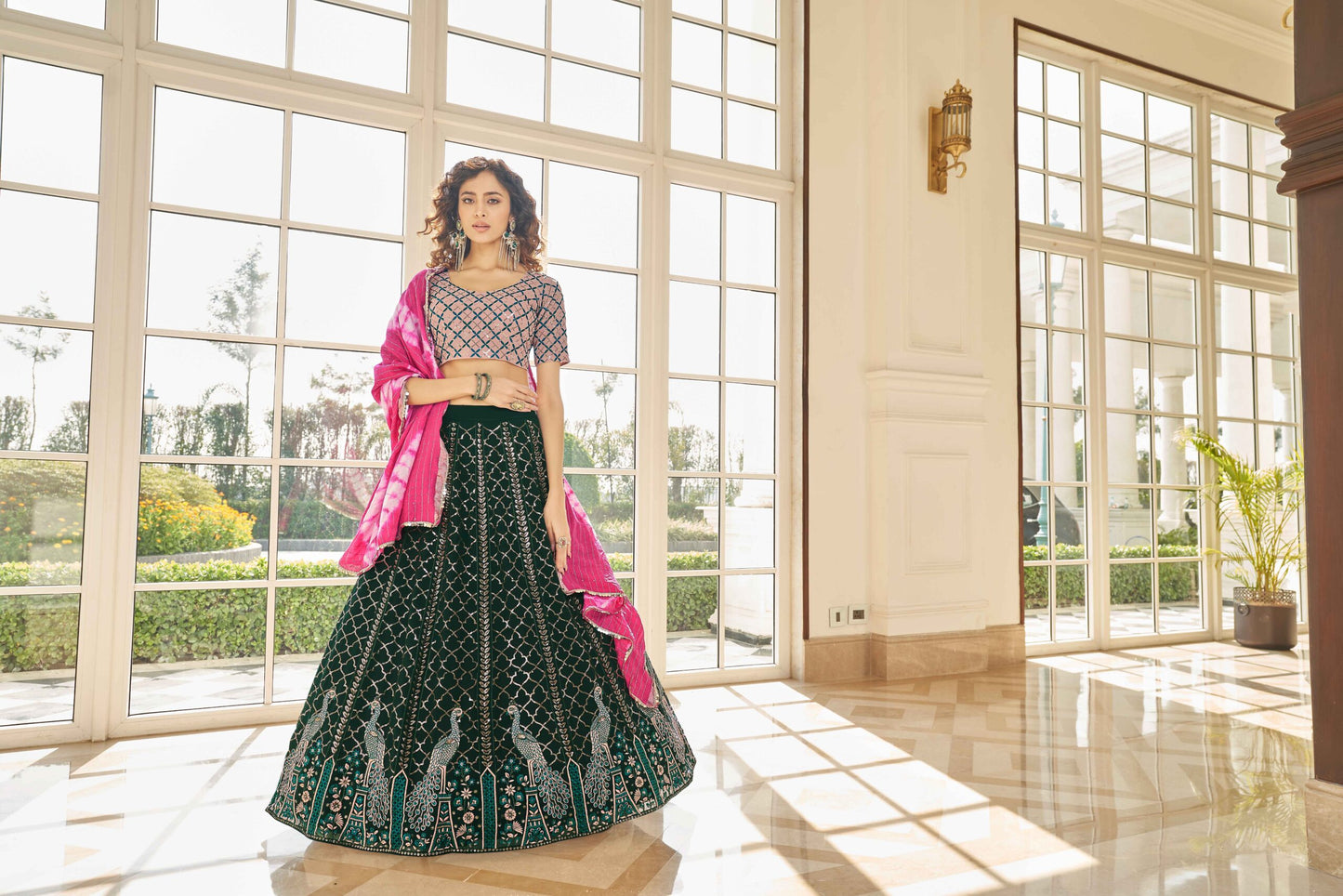 Green Georgette Thread With Sequince Embroidered Lehenga Choli