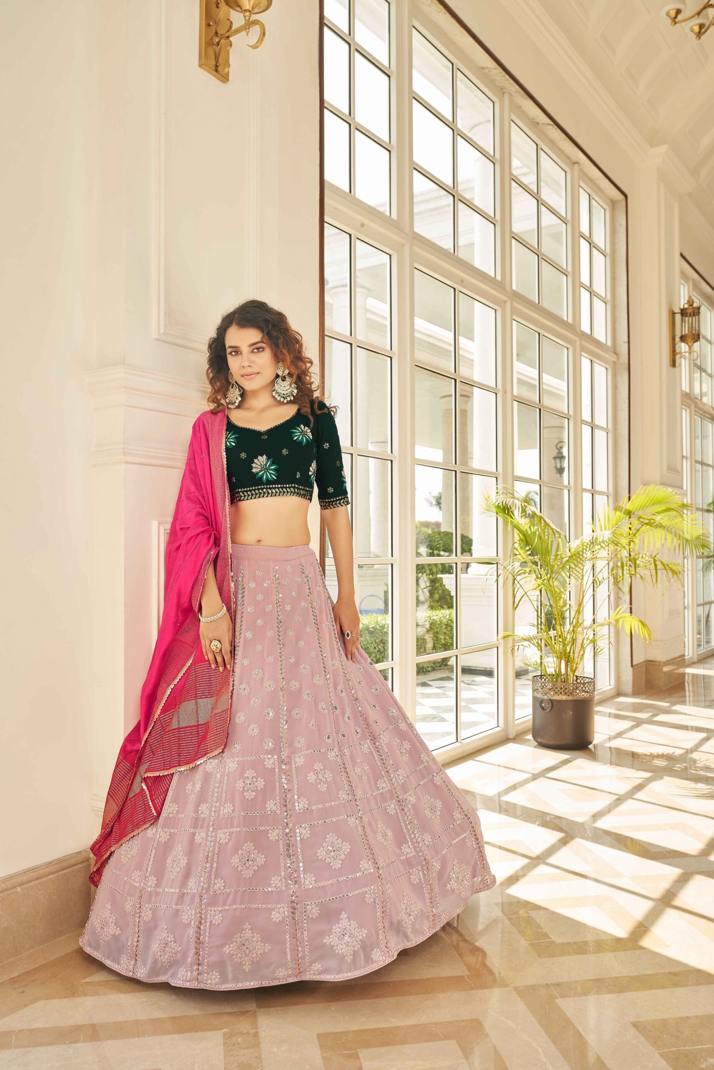 Dusty Pink Georgette Thread With Sequince Embroidered Lehenga Choli