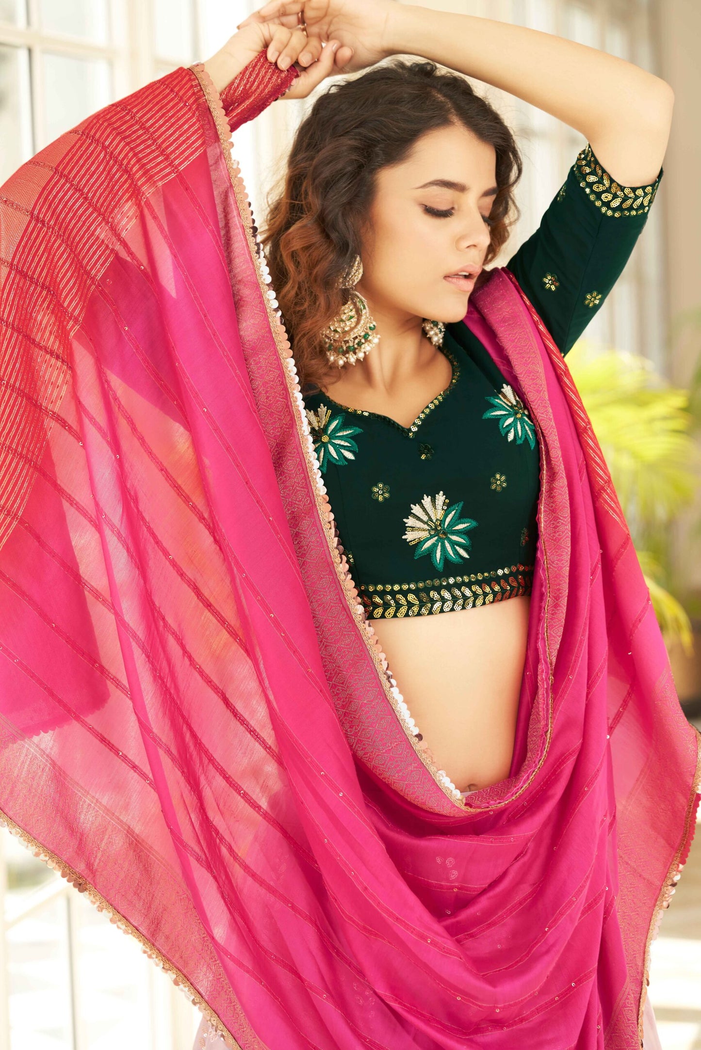 Dusty Pink Georgette Thread With Sequince Embroidered Lehenga Choli