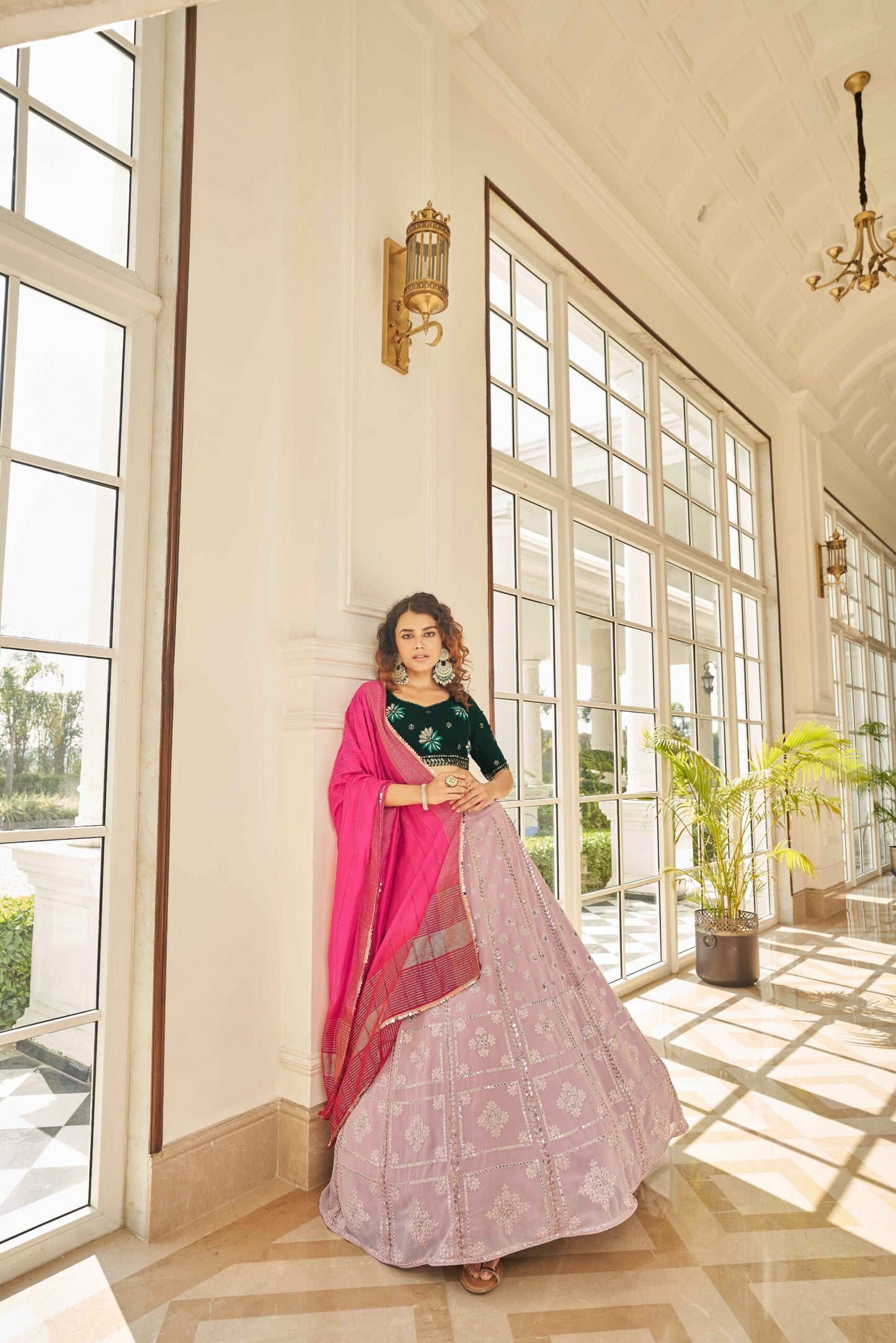 Dusty Pink Georgette Thread With Sequince Embroidered Lehenga Choli