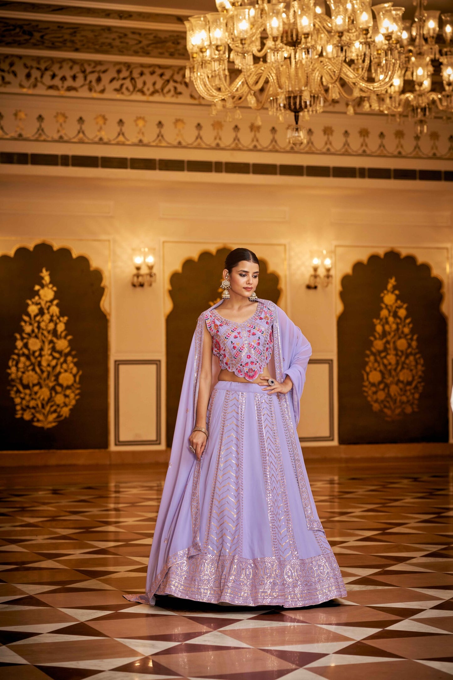 Lavender Georgette Sequins Embroidered Lehenga Choli