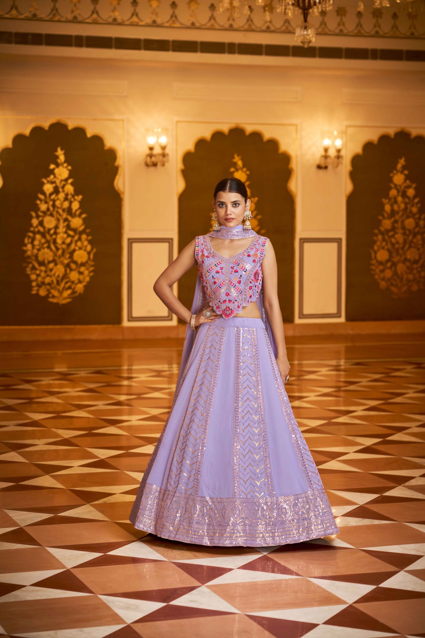 Lavender Georgette Sequins Embroidered Lehenga Choli