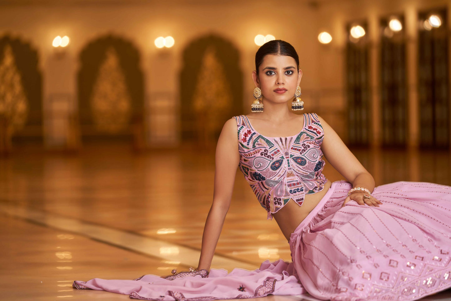 Dusty Pink Georgette Sequins Embroidered Lehenga Choli