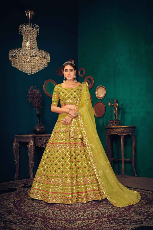 Georgette Multi Thread With Gota Patti Embroidered Lehenga Choli