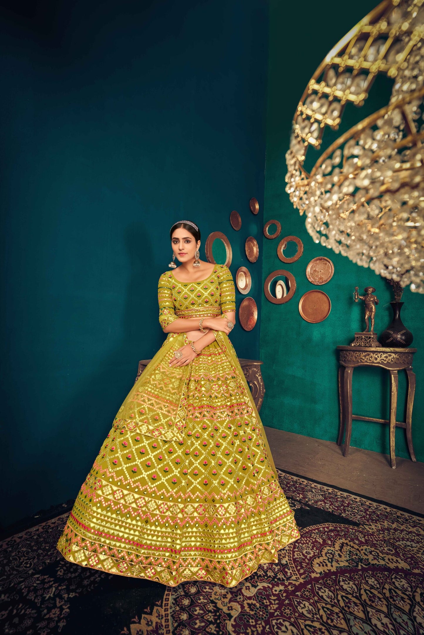 Georgette Multi Thread With Gota Patti Embroidered Lehenga Choli