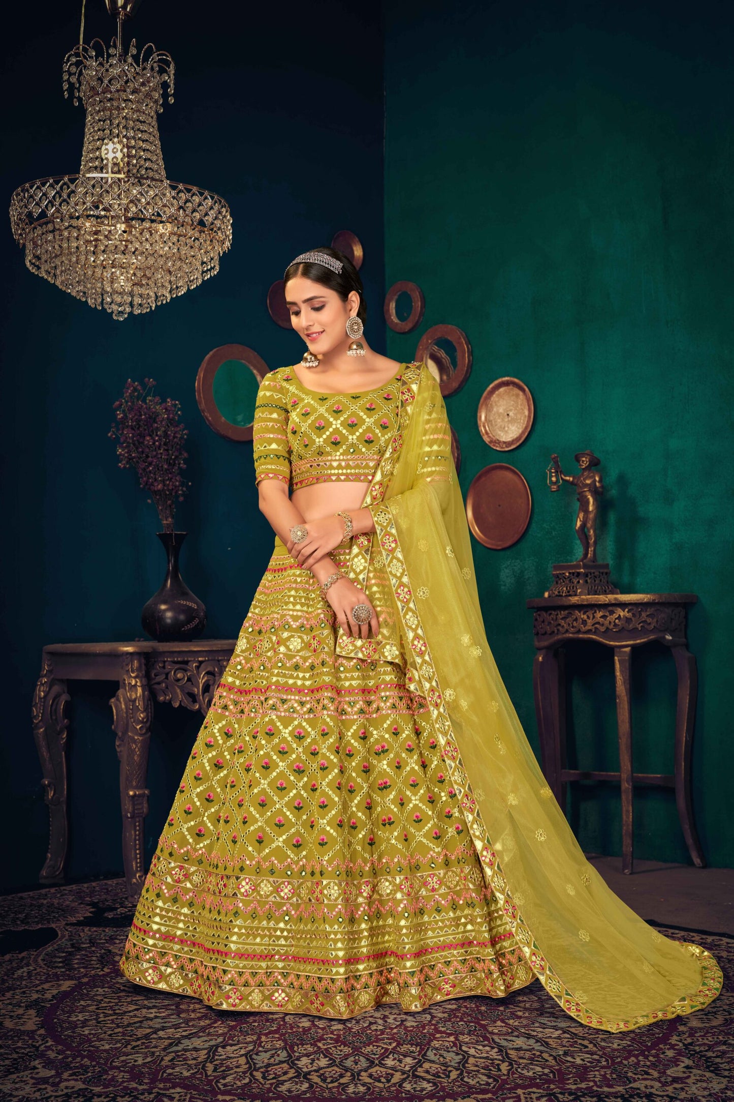 Georgette Multi Thread With Gota Patti Embroidered Lehenga Choli