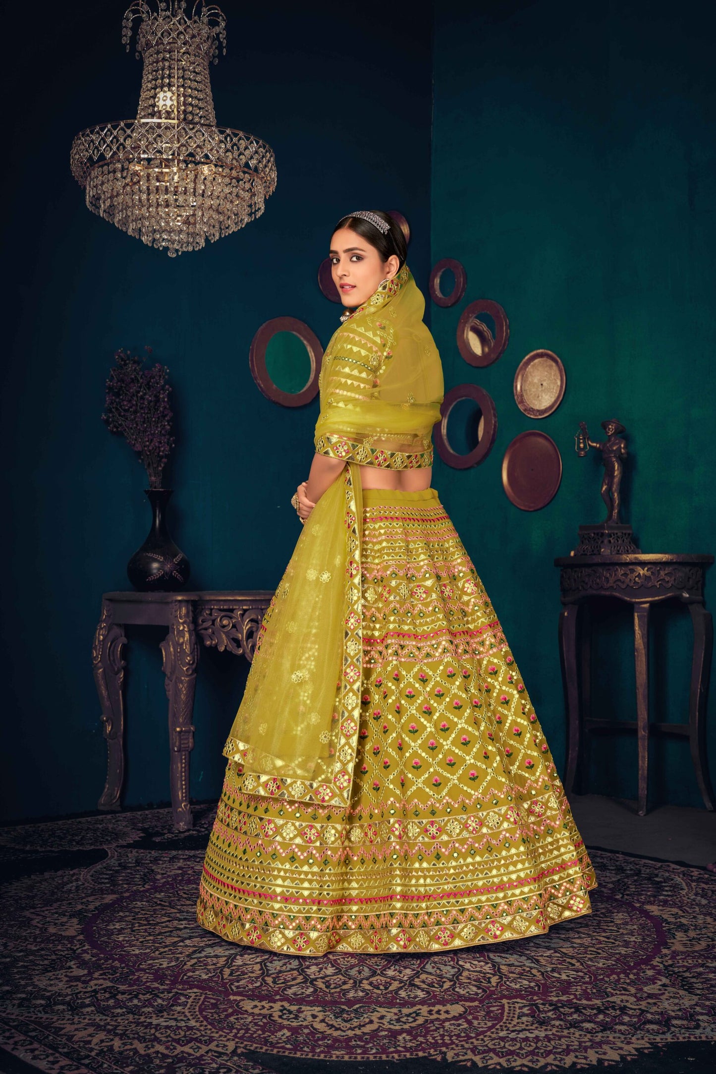 Georgette Multi Thread With Gota Patti Embroidered Lehenga Choli