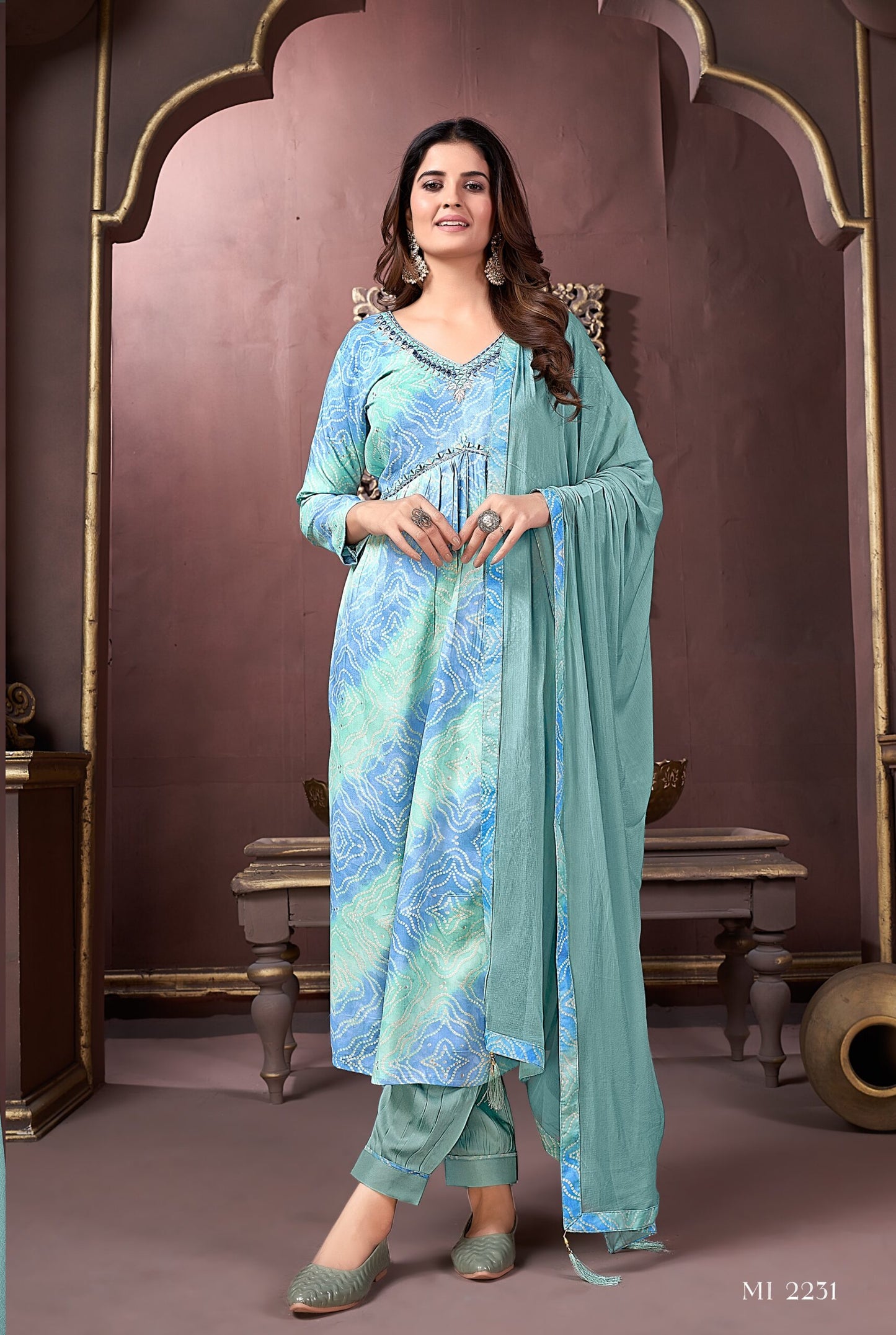 ZEEKHA Women Premium Rayon Kurta Pant Dupatta Set (Sky Blue)