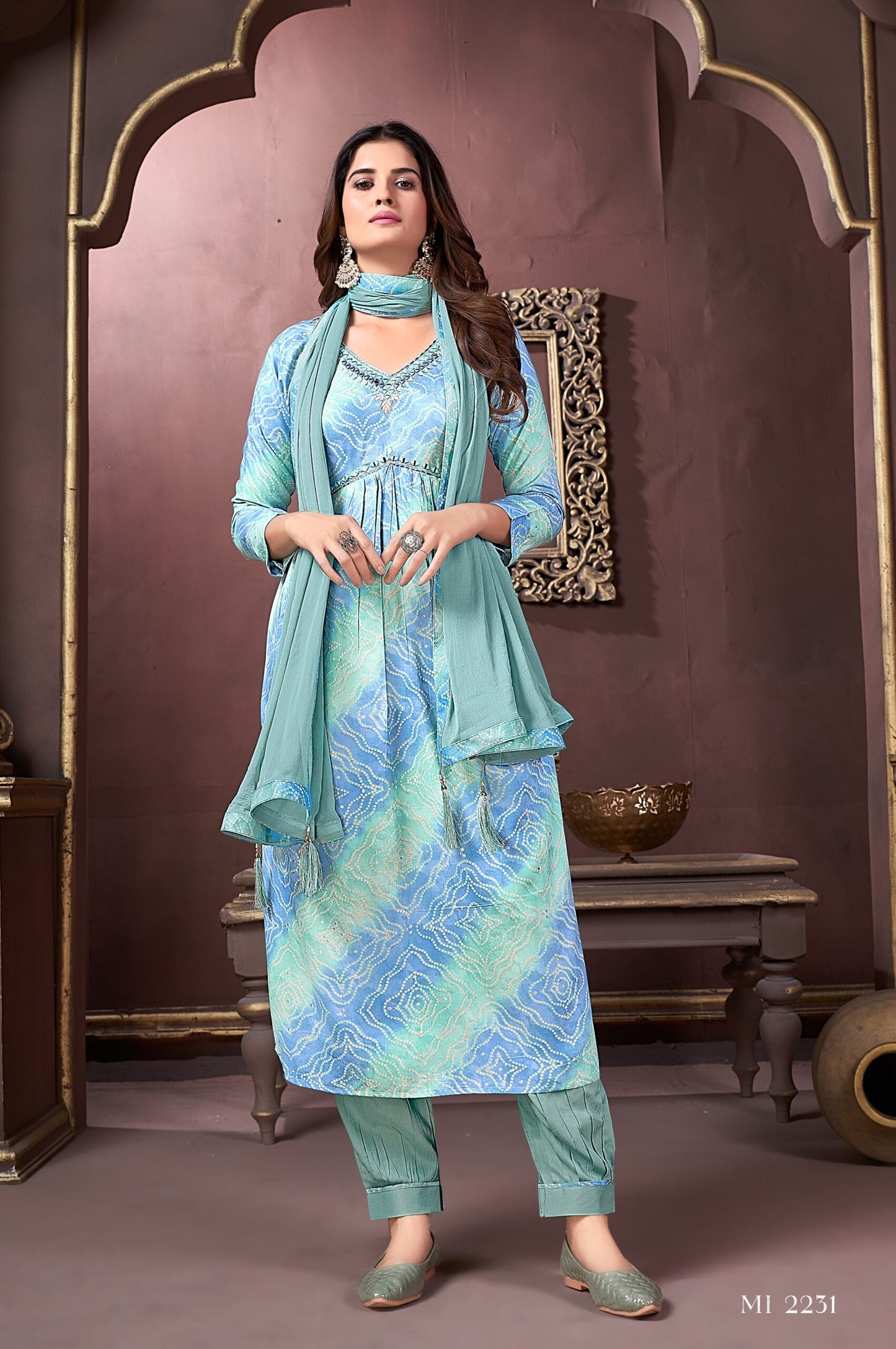 ZEEKHA Women Premium Rayon Kurta Pant Dupatta Set (Sky Blue)