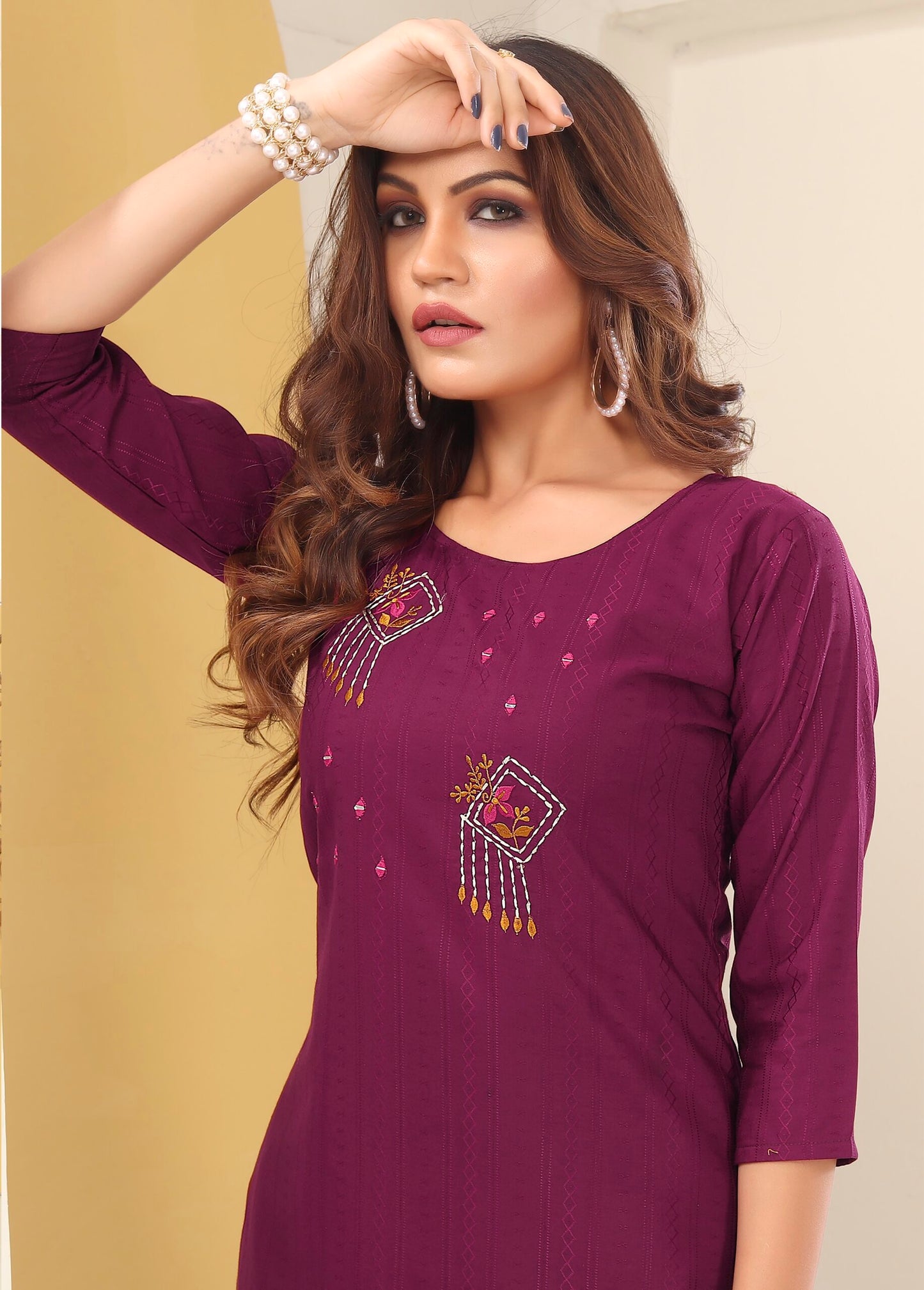 ZEEKHA Women Vision silk with Handmade Embroidery  Straight Kurta  (Wine)