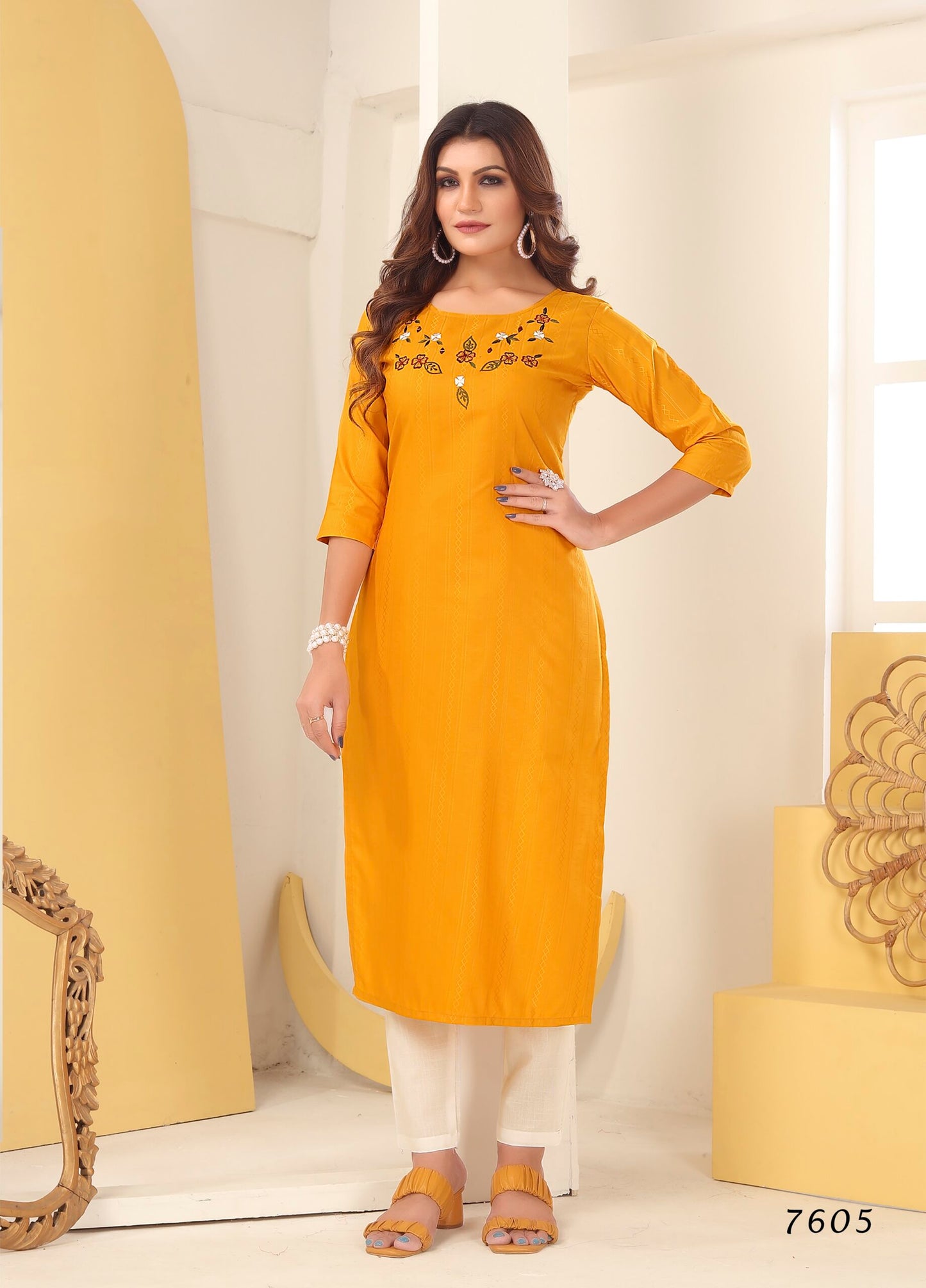 ZEEKHA Women Vision silk with Handmade Embroidery  Straight Kurta  (Mustard)