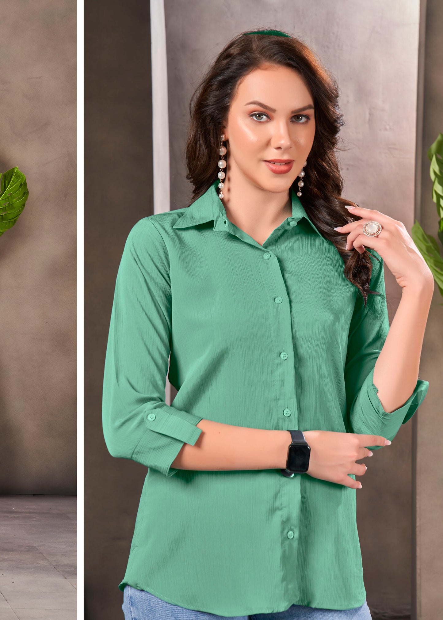 ZEEKHA Women Regular Fit Solid Spread Collar Casual Shirt (Green)