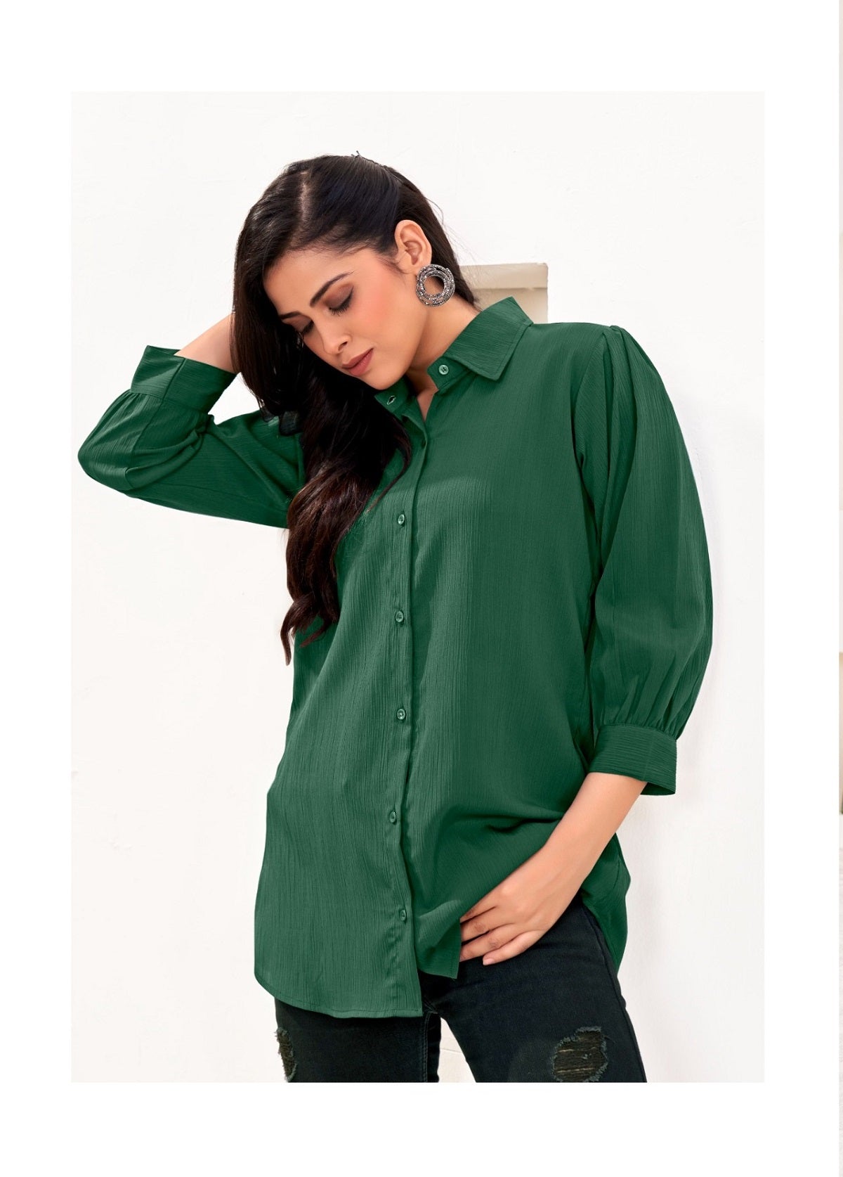 ZEEKHA Women Regular Fit Solid Spread Collar Casual Shirt (Green)