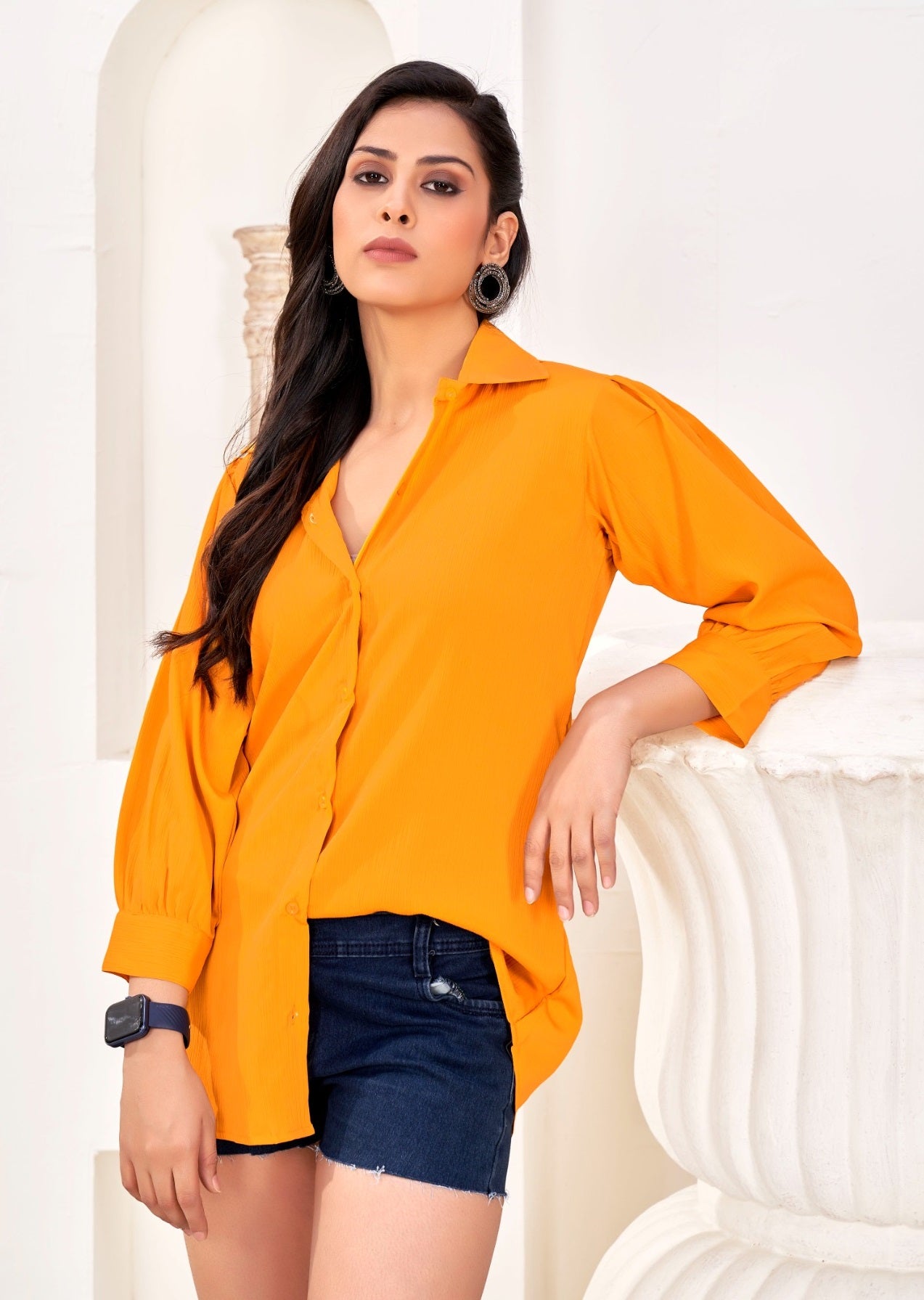 ZEEKHA Women Regular Fit Solid Spread Collar Casual Shirt (Mustard)