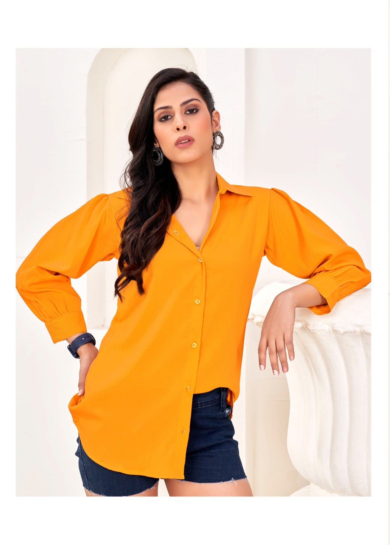 ZEEKHA Women Regular Fit Solid Spread Collar Casual Shirt (Mustard)