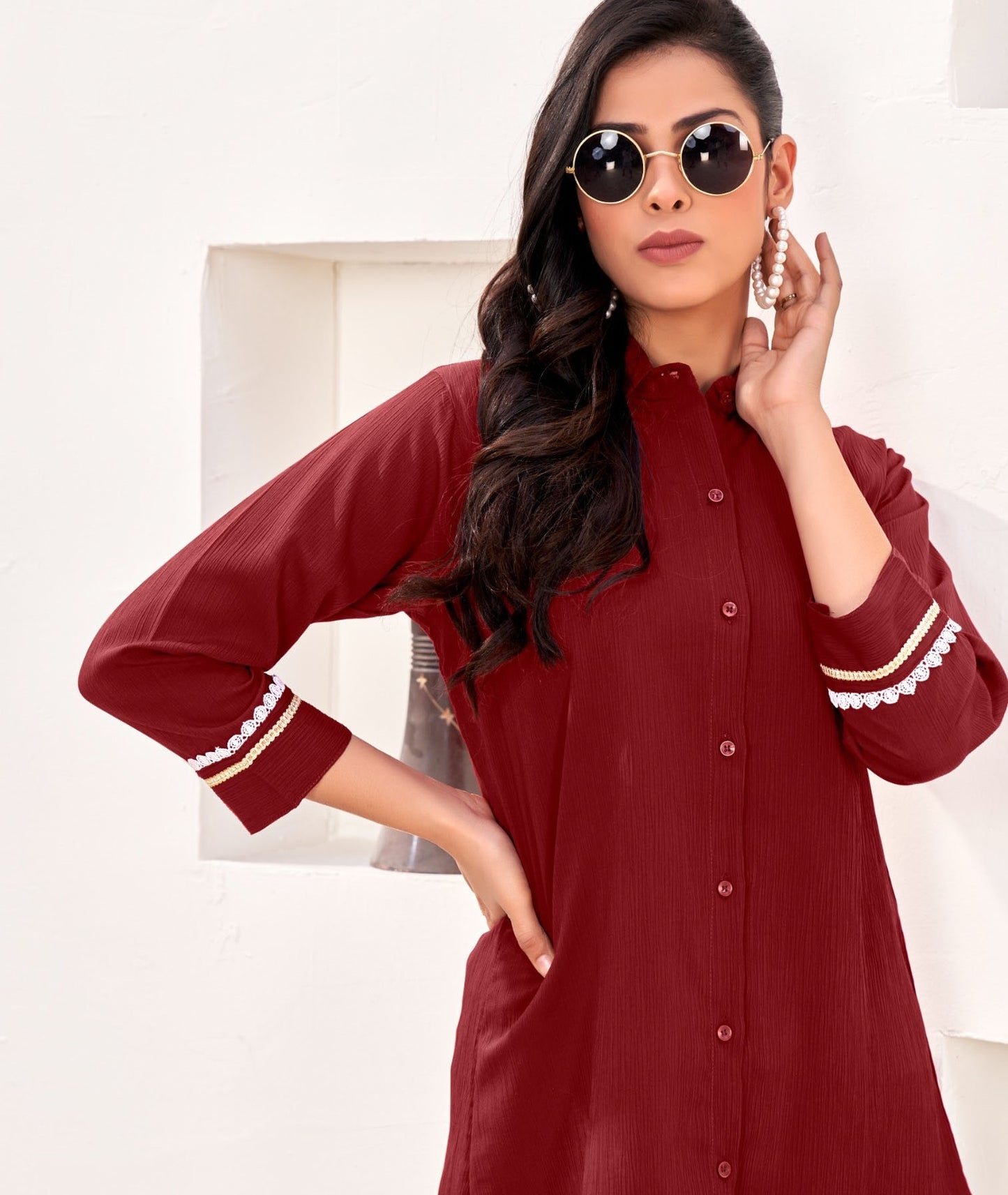 ZEEKHA Women Regular Fit Solid Spread Collar Casual Shirt (Maroon)