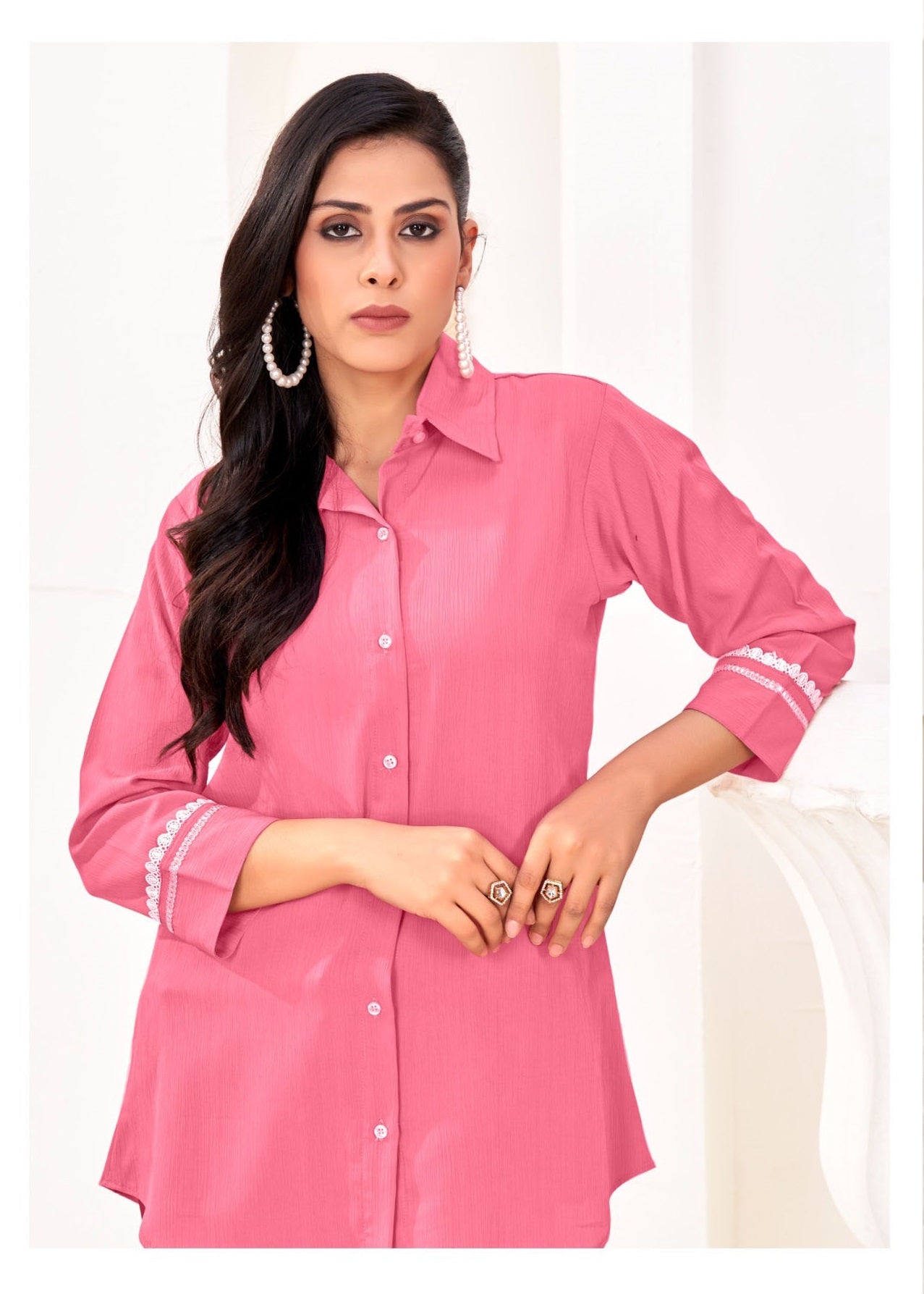 ZEEKHA Women Regular Fit Solid Spread Collar Casual Shirt (Pink)