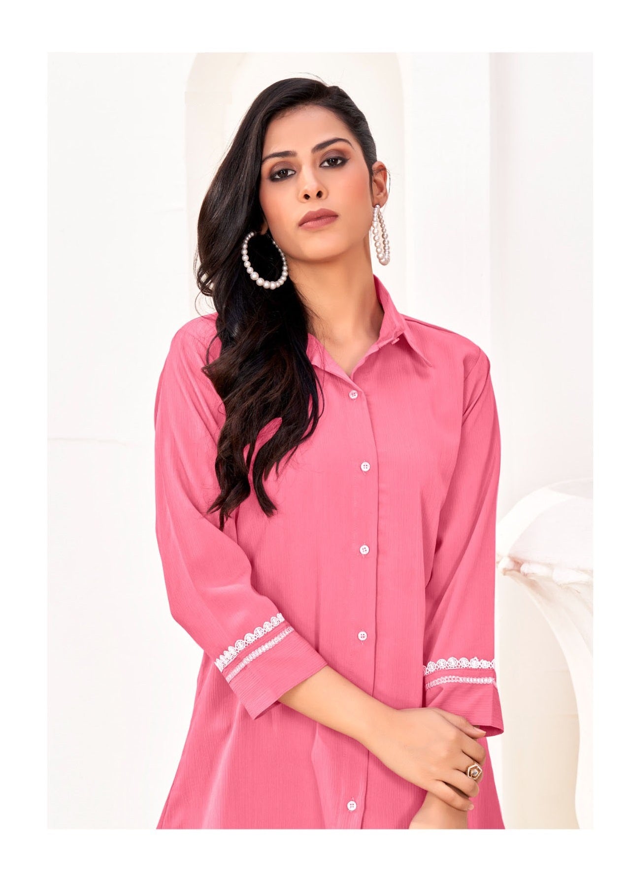 ZEEKHA Women Regular Fit Solid Spread Collar Casual Shirt (Pink)