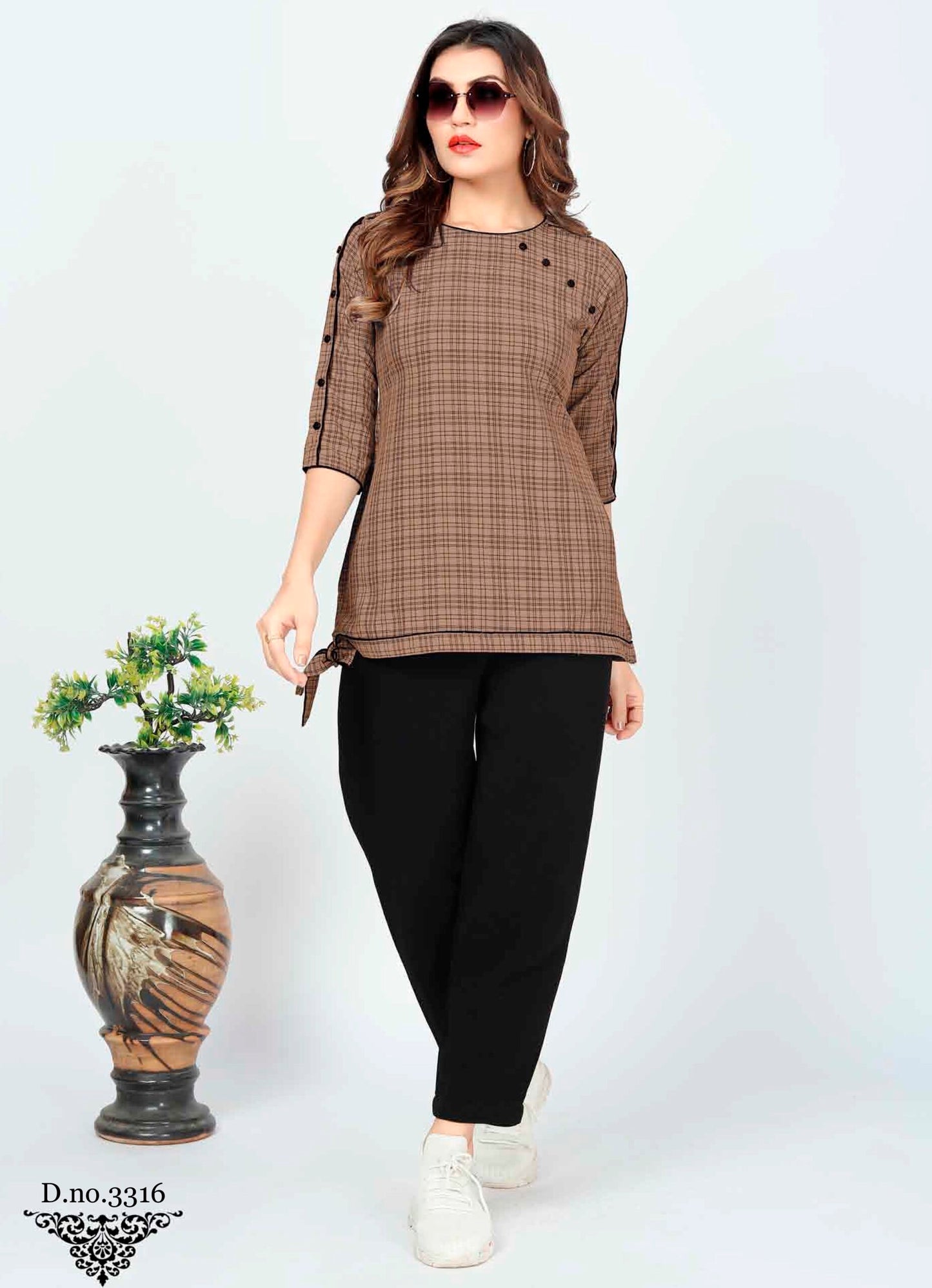 ZEEKHA Casual ready to wear Regular Wome Top (Coffee)