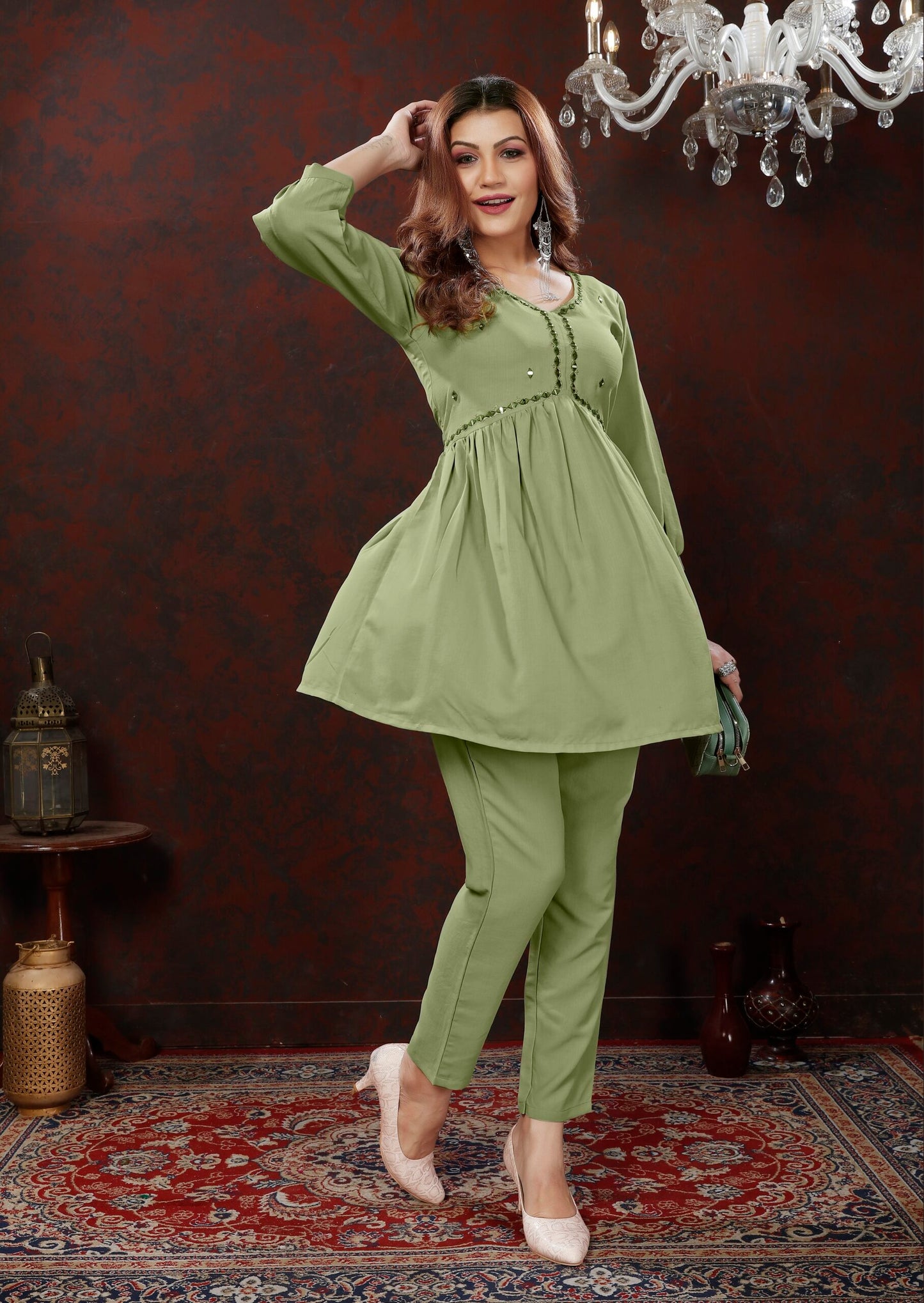 ZEEKHA Designer Co-Ord Set For beautiful Girls And women (Mahendi)