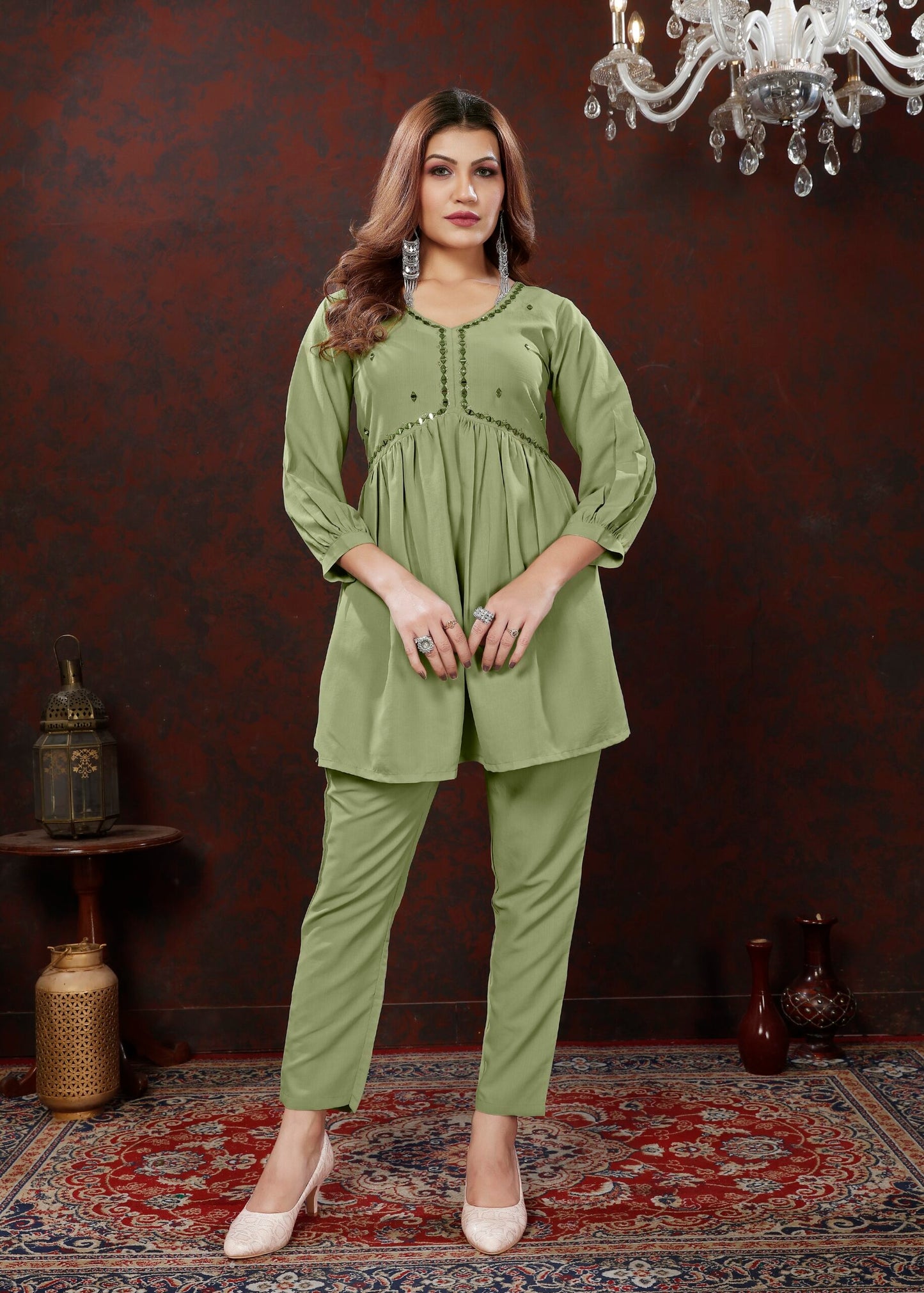 ZEEKHA Designer Co-Ord Set For beautiful Girls And women (Mahendi)