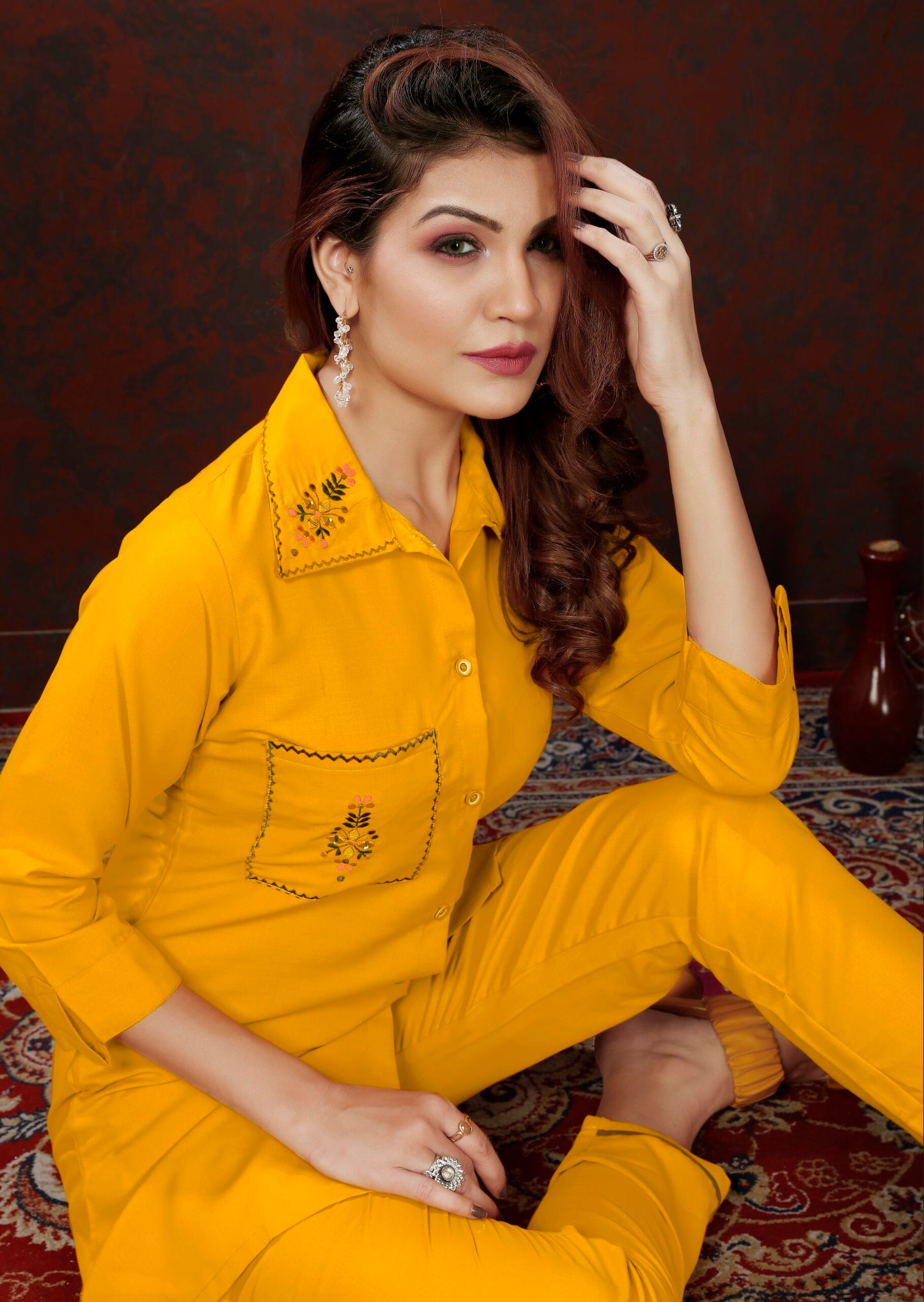 ZEEKHA Designer Co-Ord Set For beautiful Girls And women (Mustard)