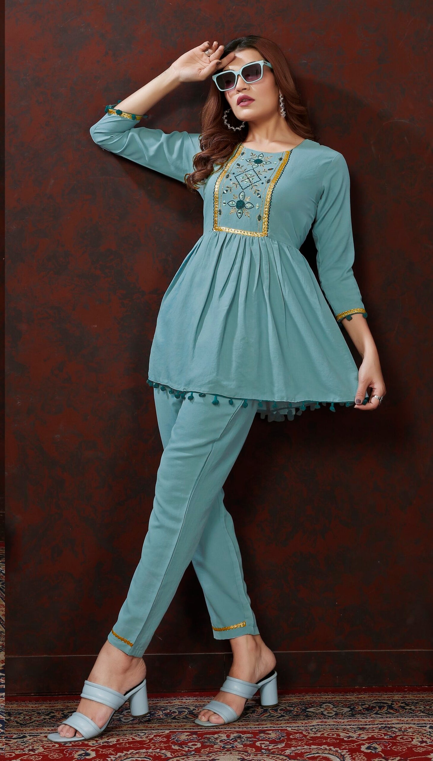 ZEEKHA Designer Co-Ord Set For beautiful Girls And women (Firozi)