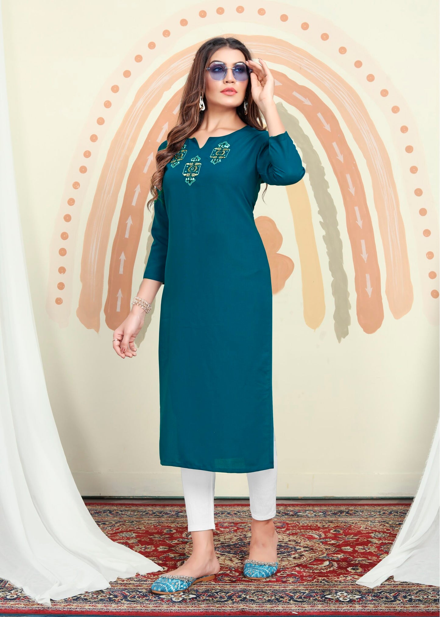 ZEEKHA Women Maaza Cotton with Handwork with Pocket  Straight Kurta  (Morpis)