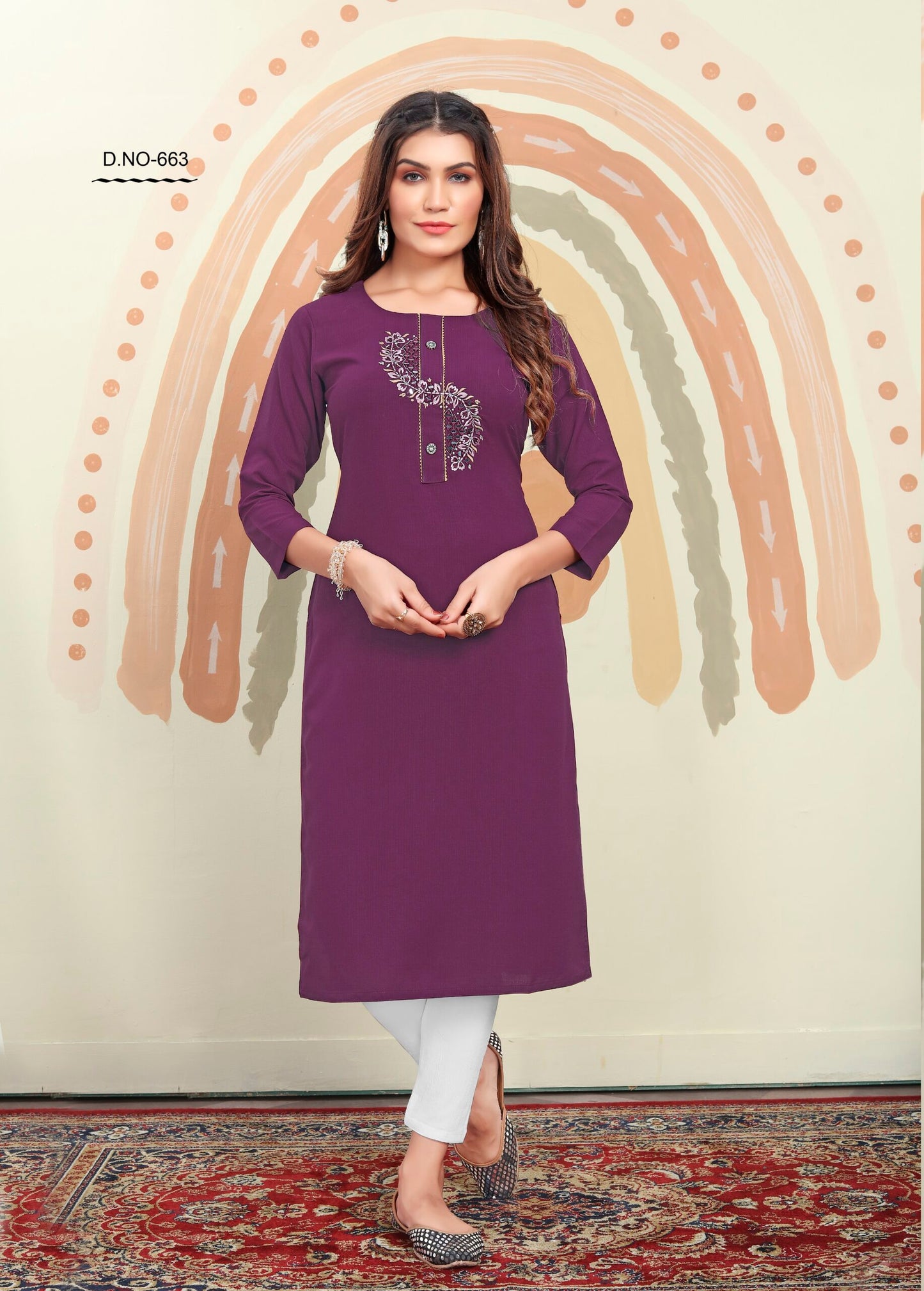 ZEEKHA Women Maaza Cotton with Handwork with Pocket  Straight Kurta  (Wine)