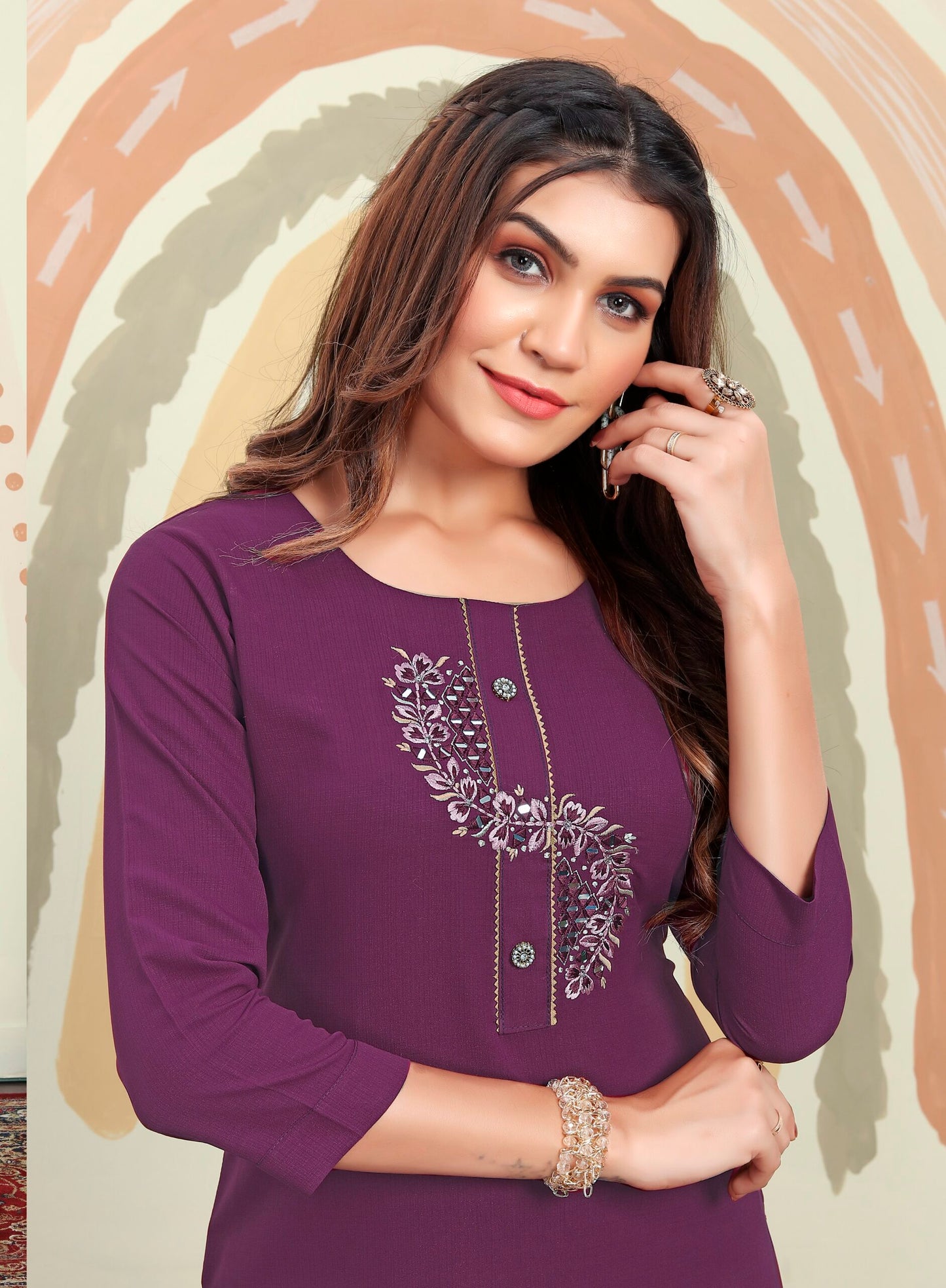 ZEEKHA Women Maaza Cotton with Handwork with Pocket  Straight Kurta  (Wine)