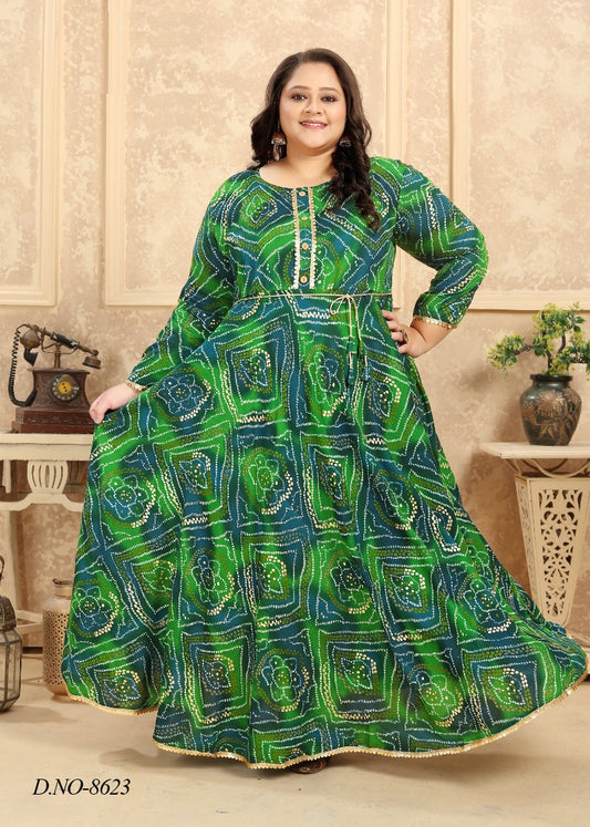 ZEEKHA Women Plus Size Gown Dress (Green)