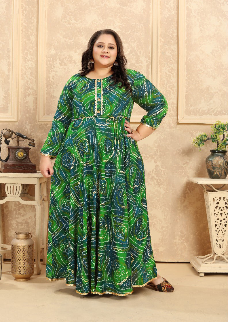 ZEEKHA Women Plus Size Gown Dress (Green)