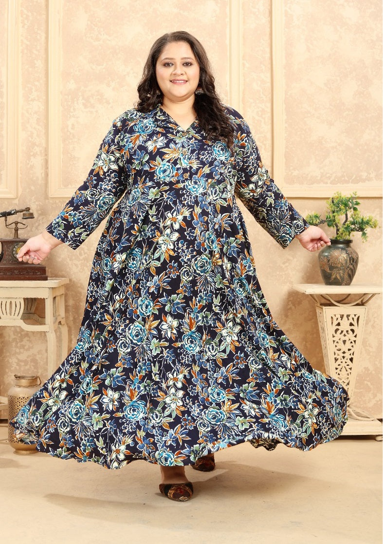 ZEEKHA Women Plus Size Gown Dress (Blue)