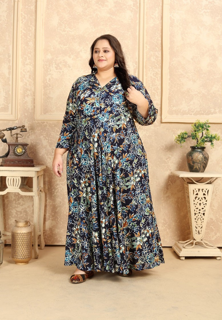 ZEEKHA Women Plus Size Gown Dress (Blue)