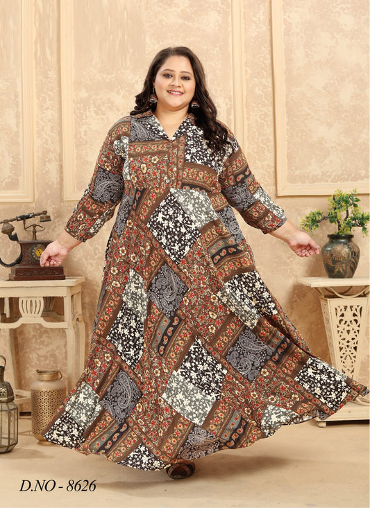 ZEEKHA Women Plus Size Gown Dress (Brown)