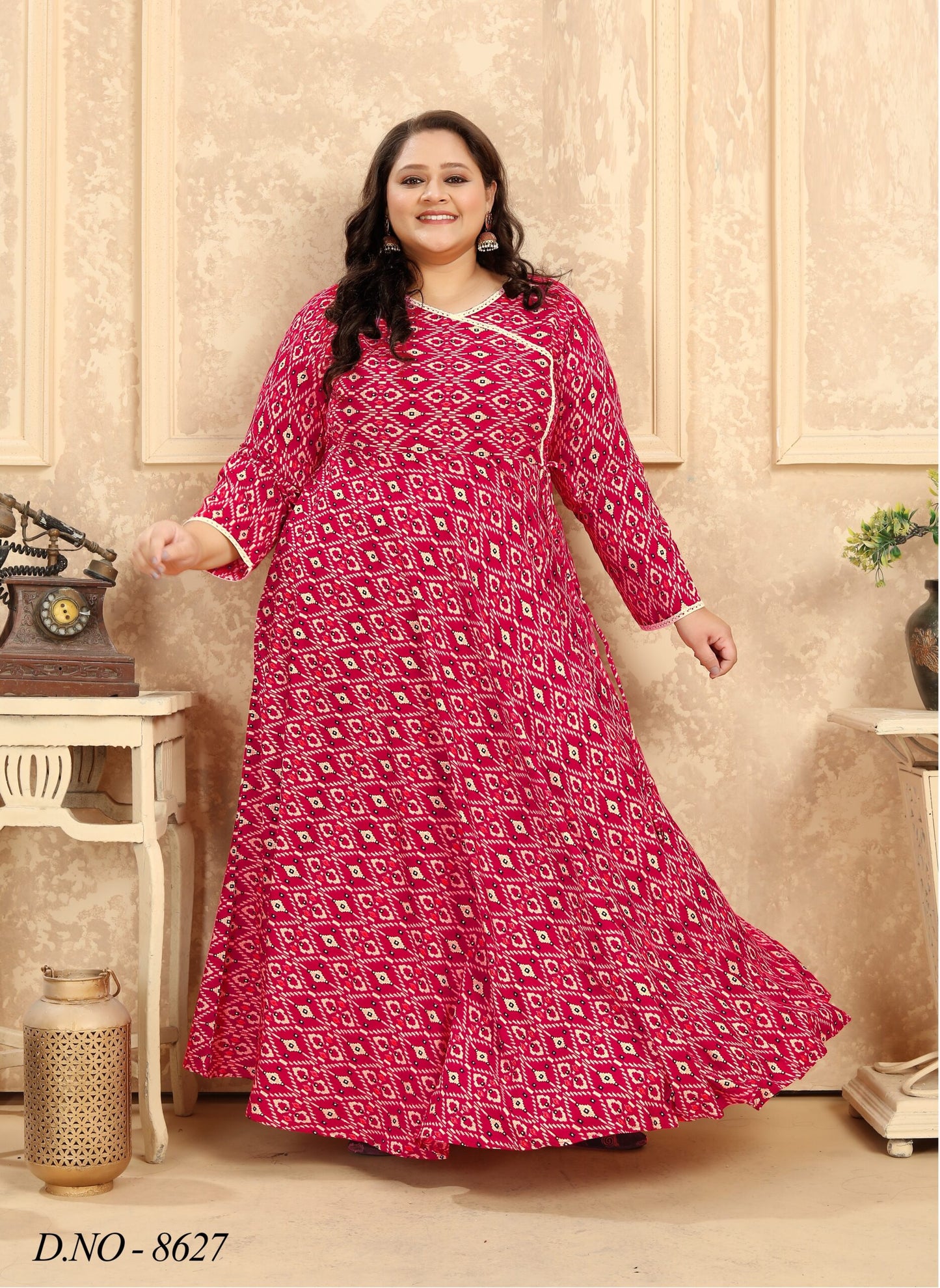 ZEEKHA Women Plus Size Gown Dress (Pink)