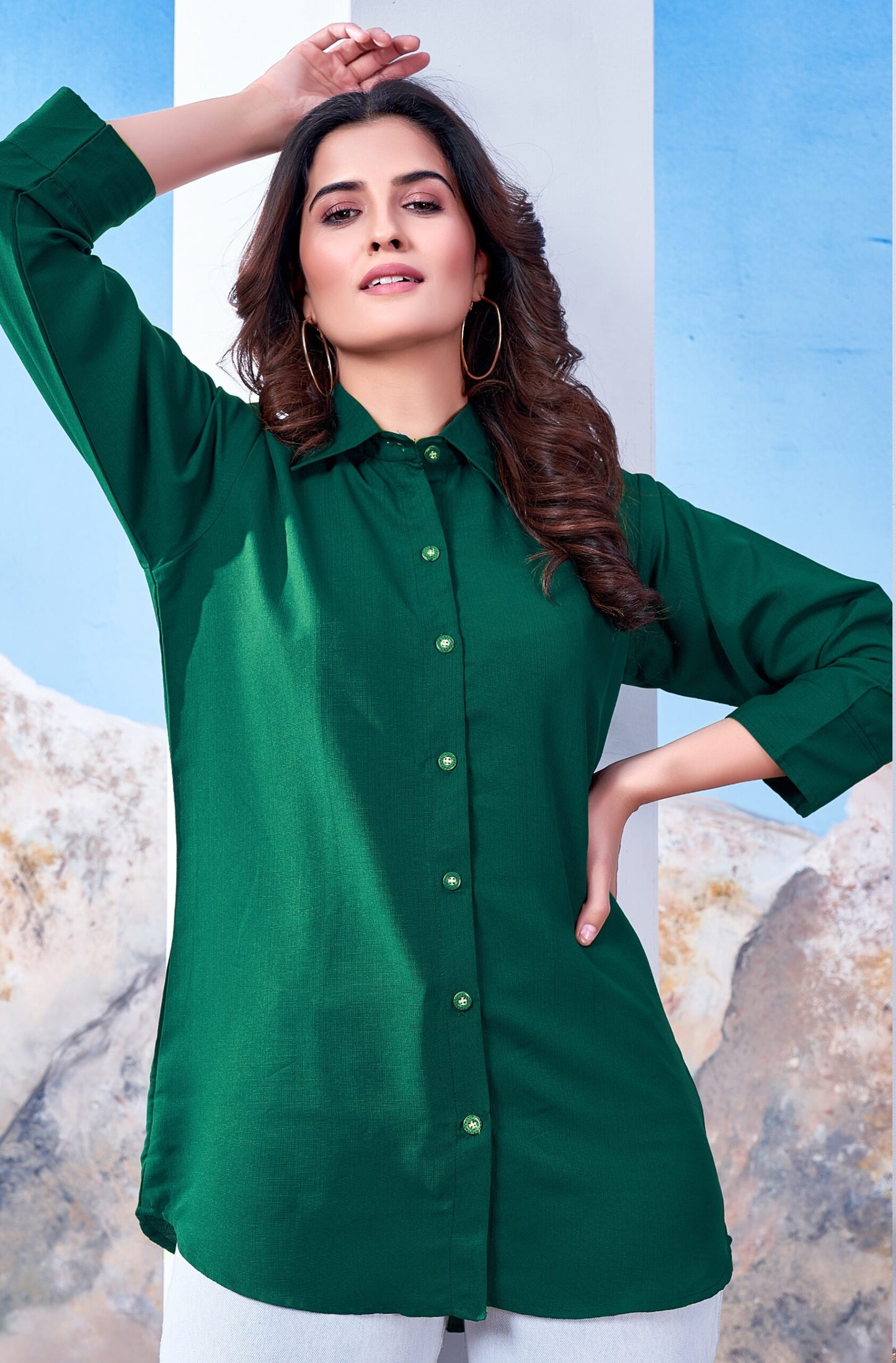 ZEEKHA Women Regular Fit Solid Spread Collar Casual Shirt (Green)