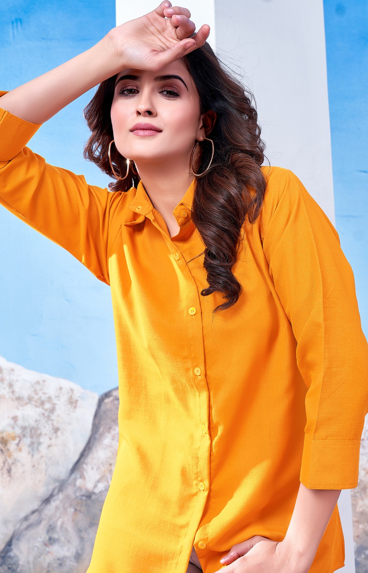 ZEEKHA Women Regular Fit Solid Spread Collar Casual Shirt (Mustard)