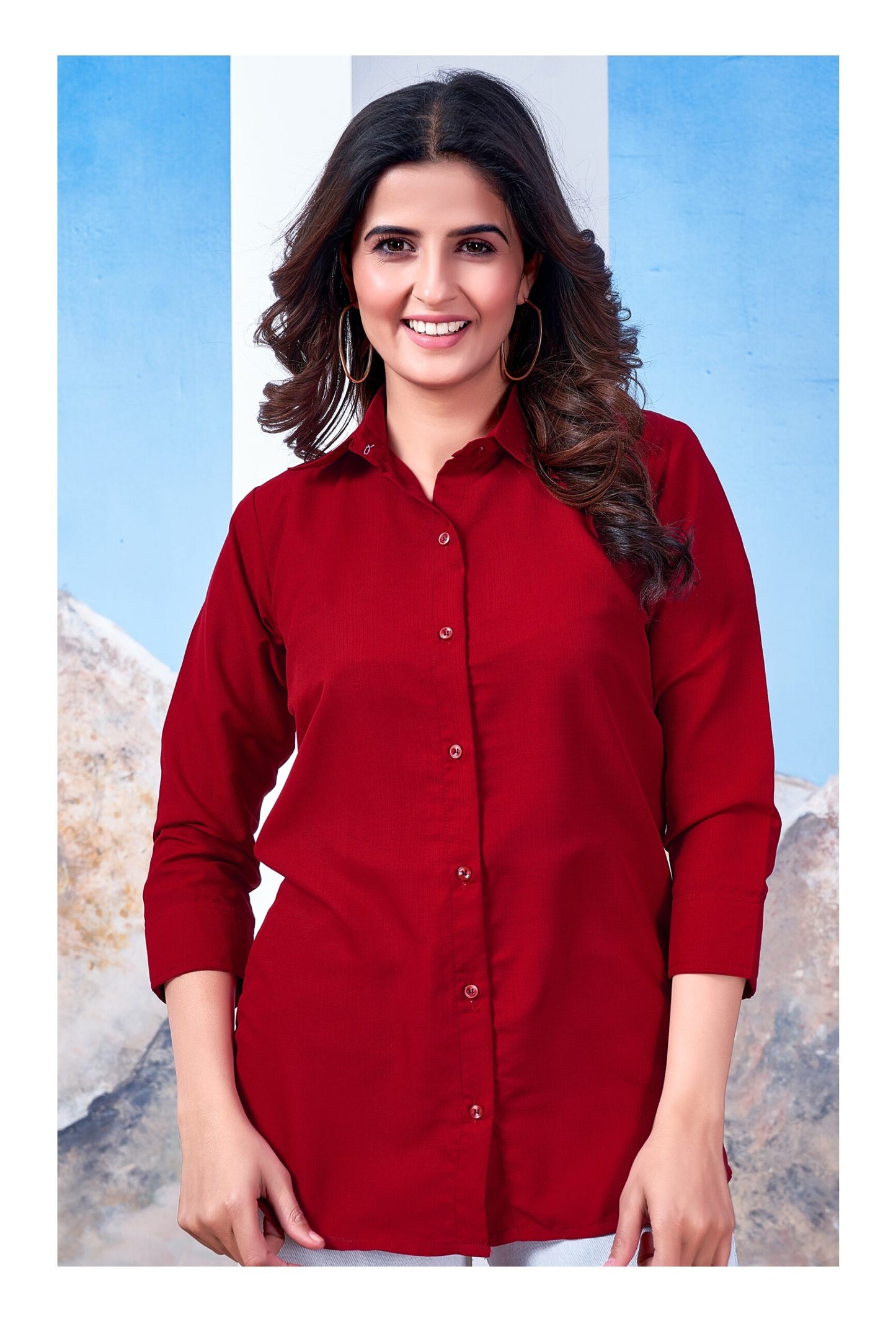 ZEEKHA Women Regular Fit Solid Spread Collar Casual Shirt (Maroon)