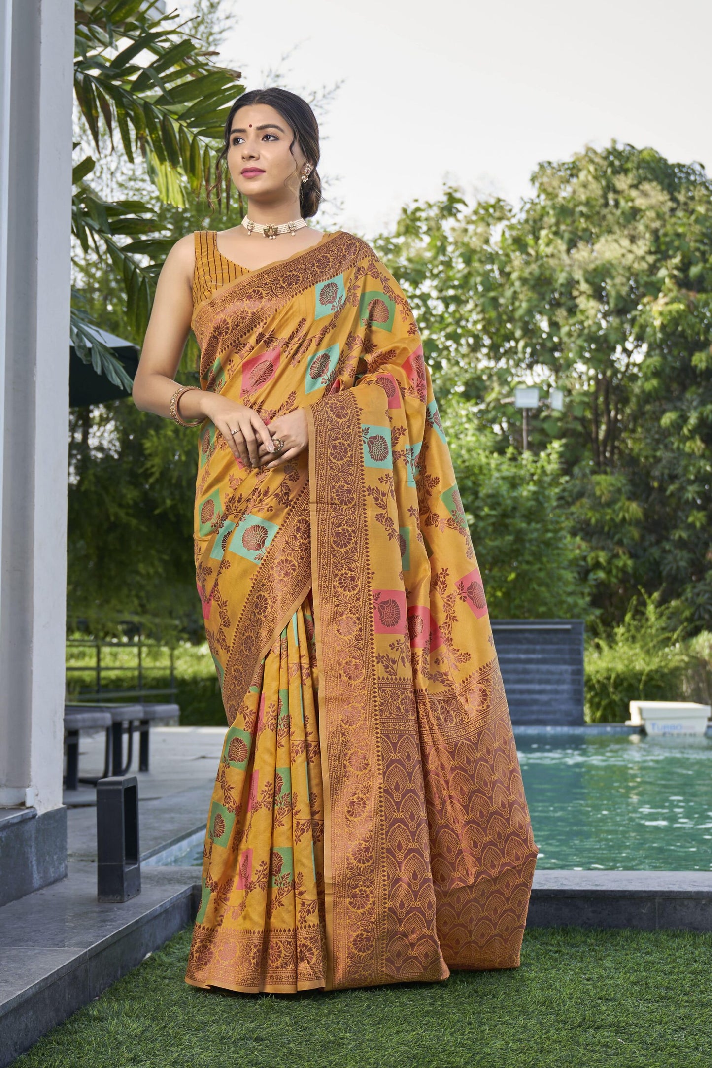 ZEEKHA Woven Banarasi Jacquard Saree  (Mustard)-ZSEIELK01