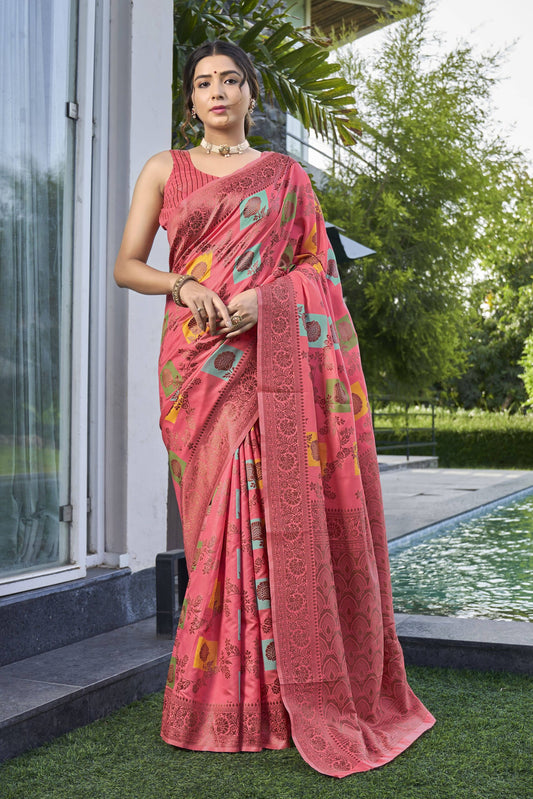 ZEEKHA Woven Banarasi Jacquard Saree  (Pink)-ZSEIELK01