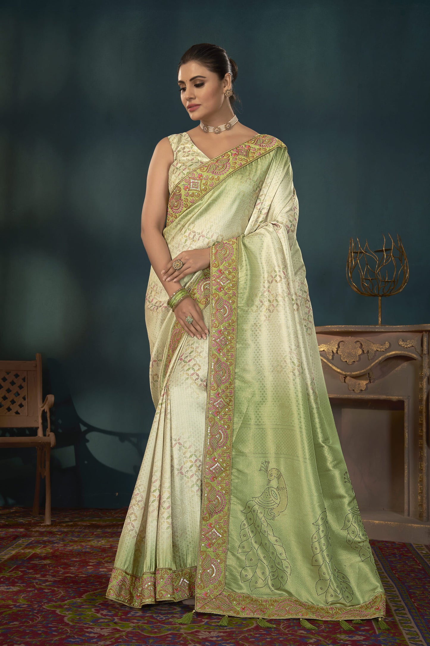 ZEEKHA Woven Banarasi Silk Blend Saree  (Light Green)-ZSEIELK01