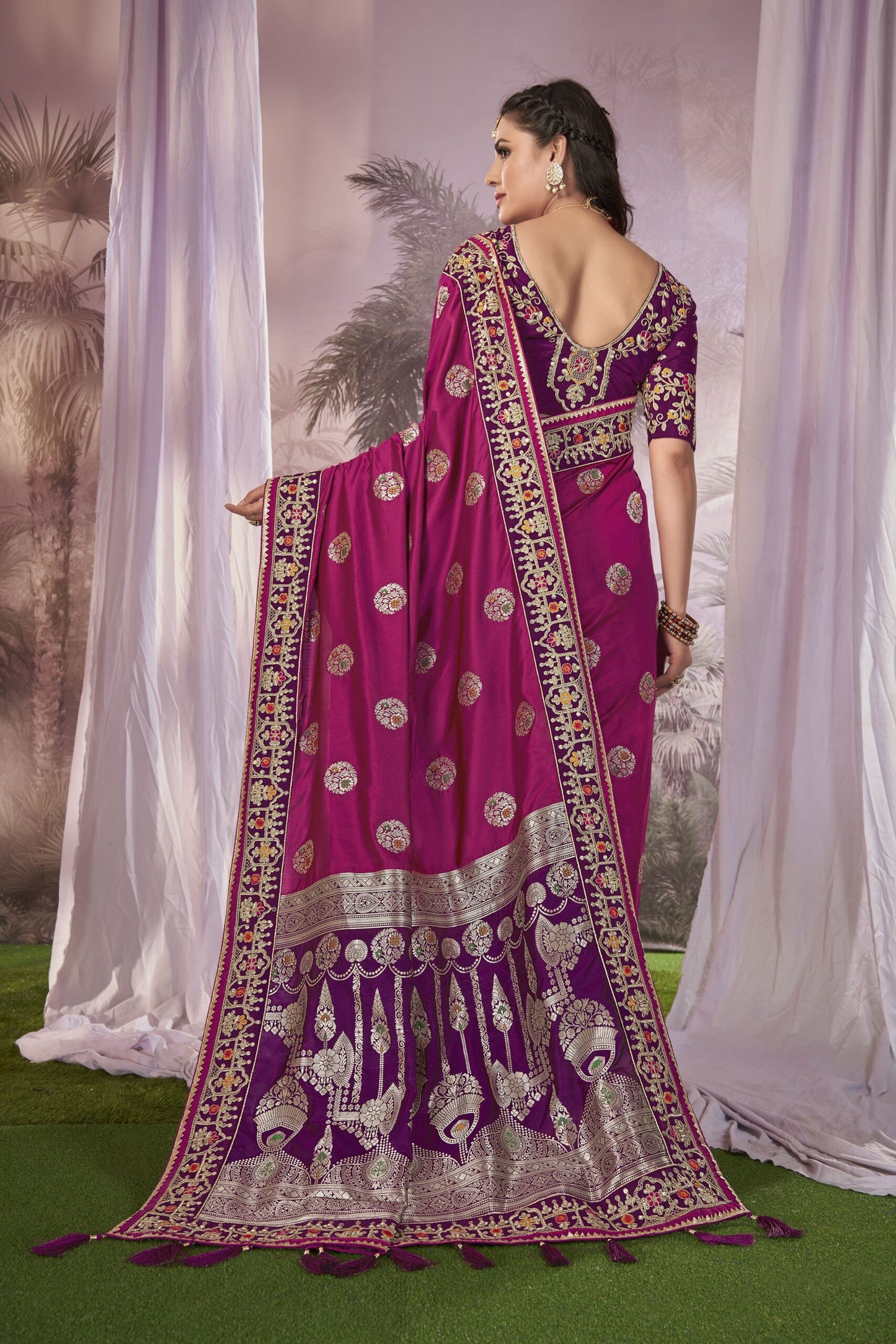 ZEEKHA Woven Banarasi Silk Withe Embroidery Work Saree  (Purple)-MN001